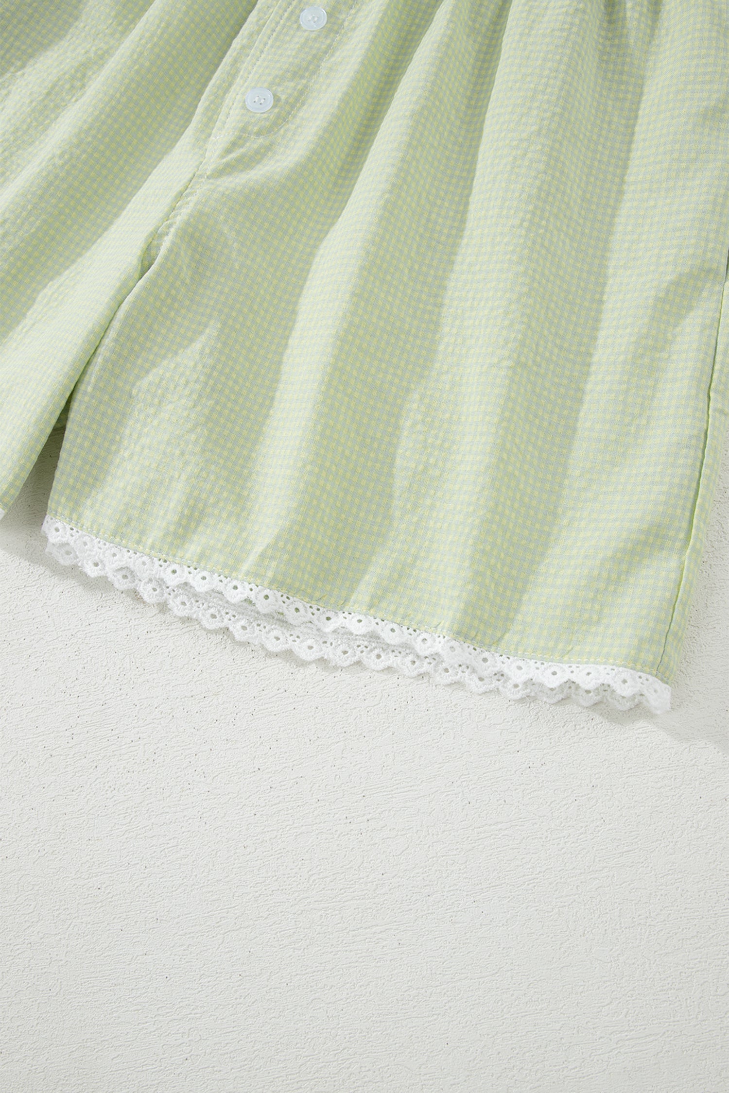 Women's Green Gingham Plaid Button Detail Lace Trim Boxer Shorts at LivelyLooks