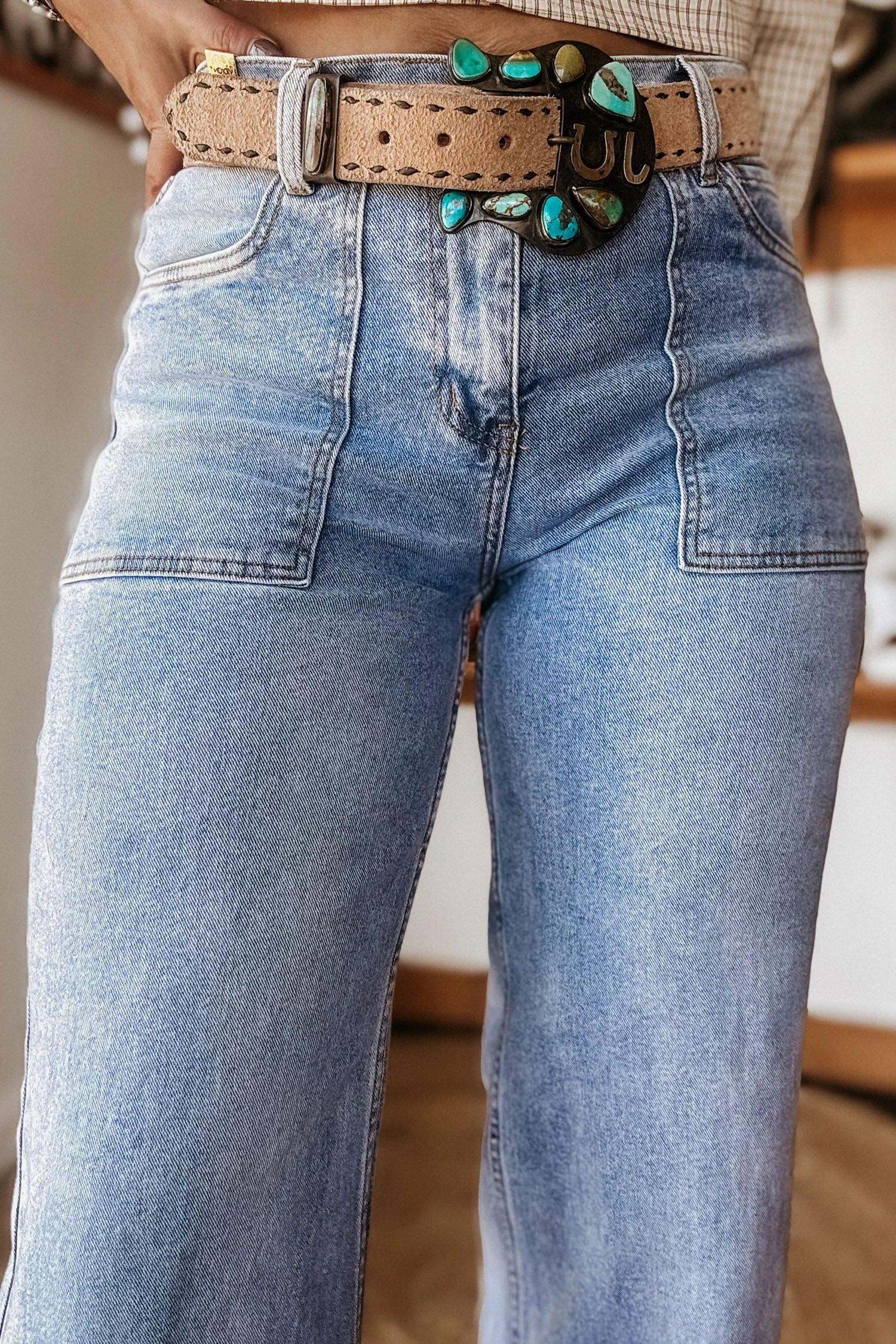Beau Blue Turn-Up Cuff Loose Wide Leg Jeans | UK Sizes 4-16