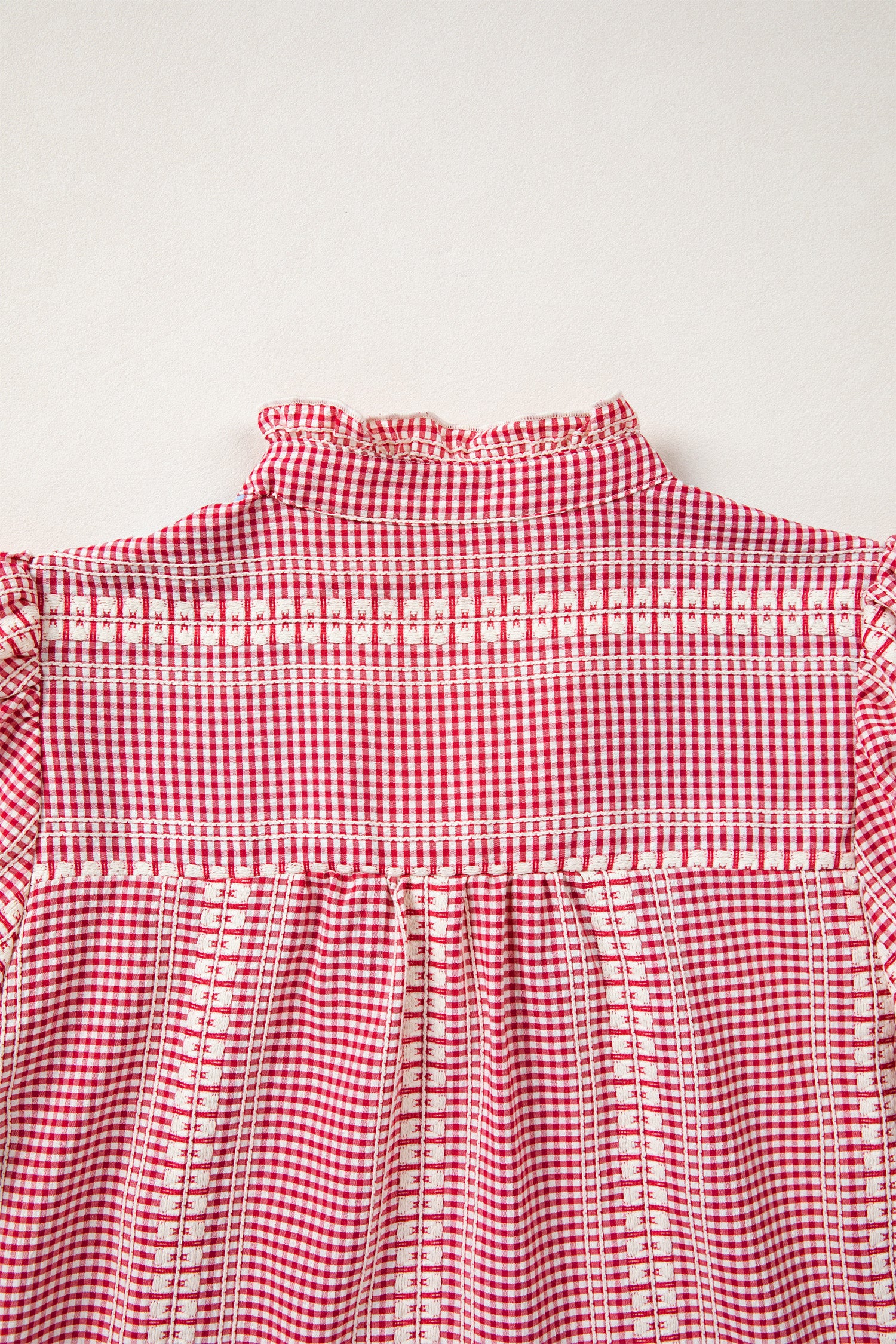 Red Brown Western Gingham Blouse Pony Embroidered Puff Sleeve S-XL