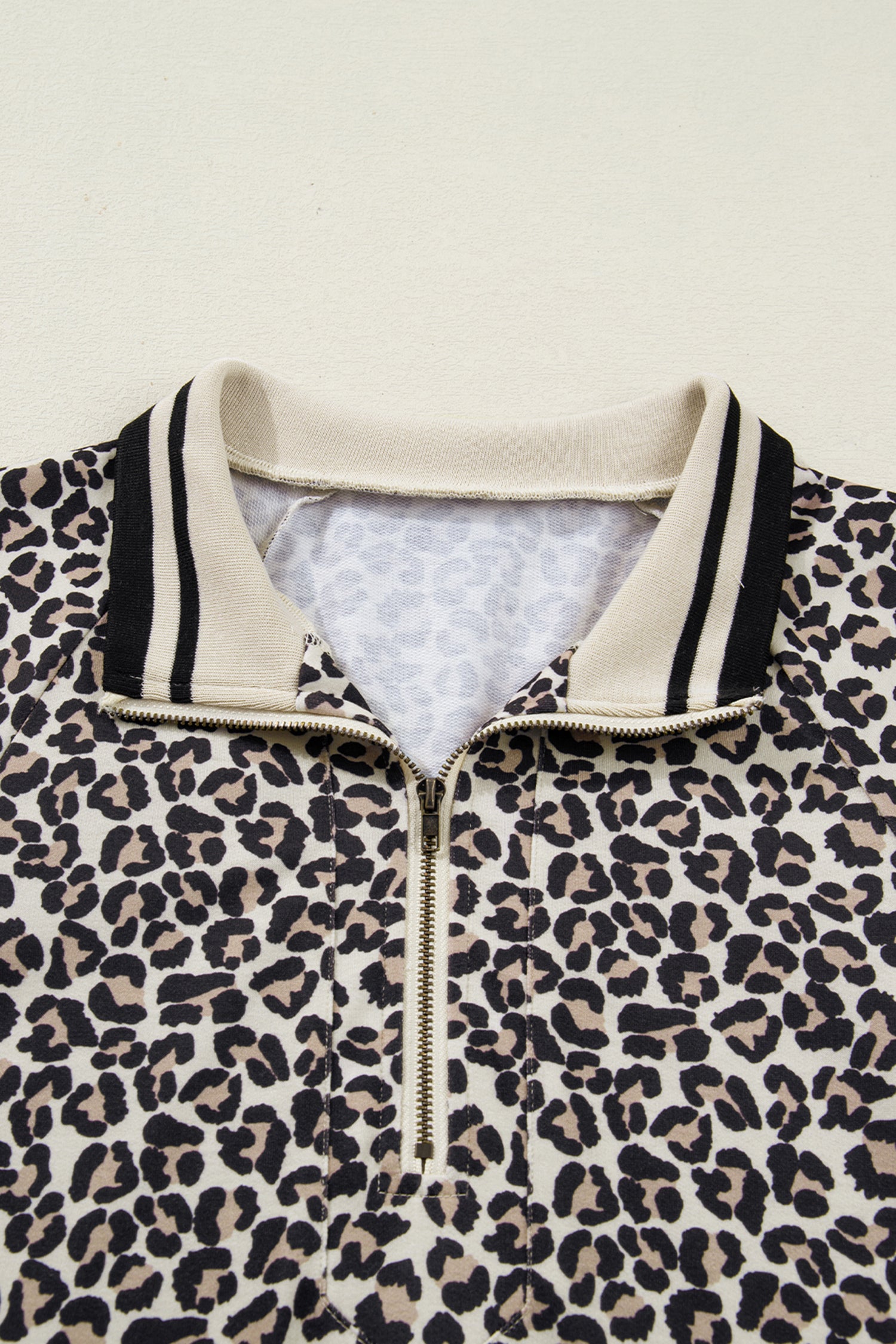 Women's Khaki Leopard Print Zip Neck Patchwork Mini Dress at LivelyLooks