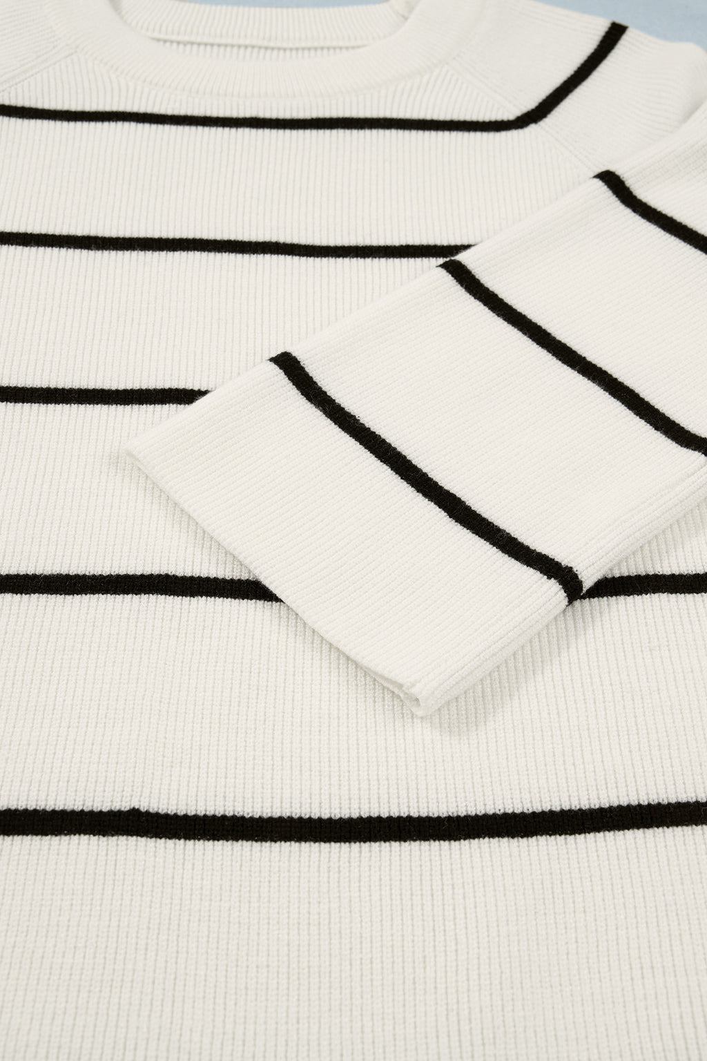 White Stripe Ribbed Knit Half Sleeve Loose Sweater Tee | Sizes S–XL