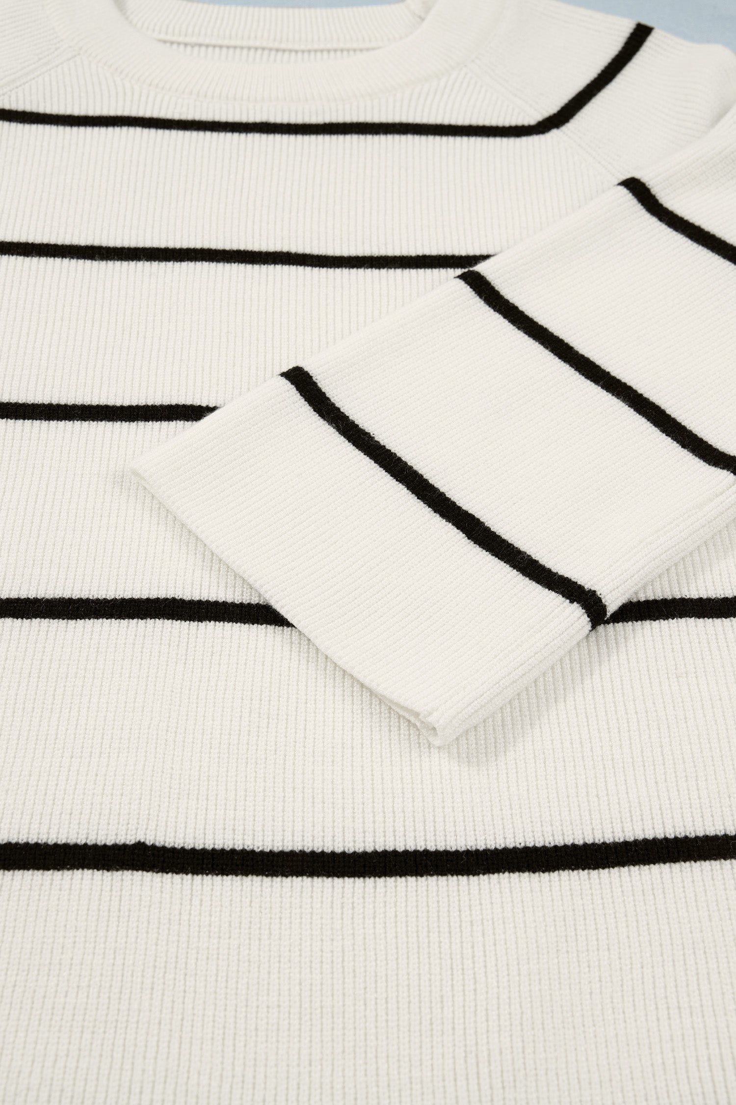 White Stripe Ribbed Knit Half Sleeve Loose Sweater Tee | Sizes S–XL
