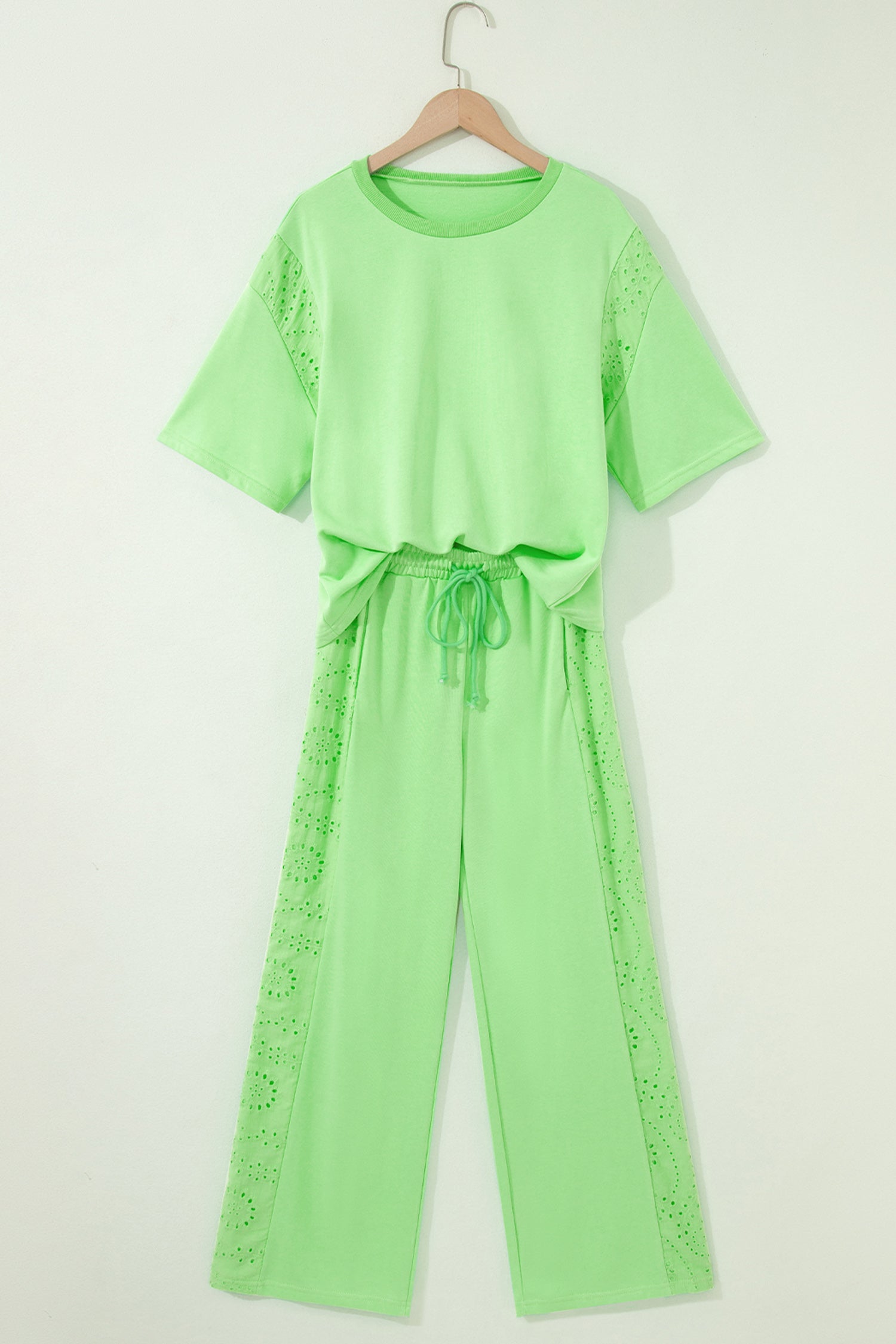 Lace Patchwork Half Sleeve Top & Wide Leg Trousers Set | 3 Colours | Sizes 8-22