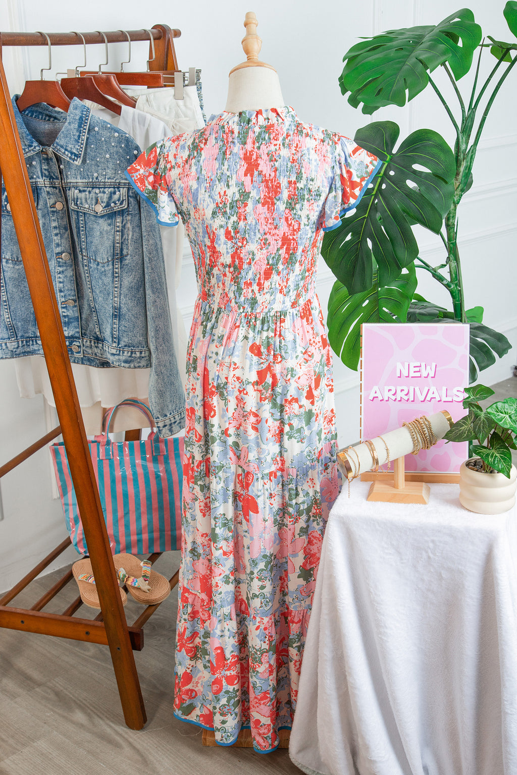 Apricot Floral Print Maxi Dress V Neck Flutter Sleeve Tiered Women S-XL