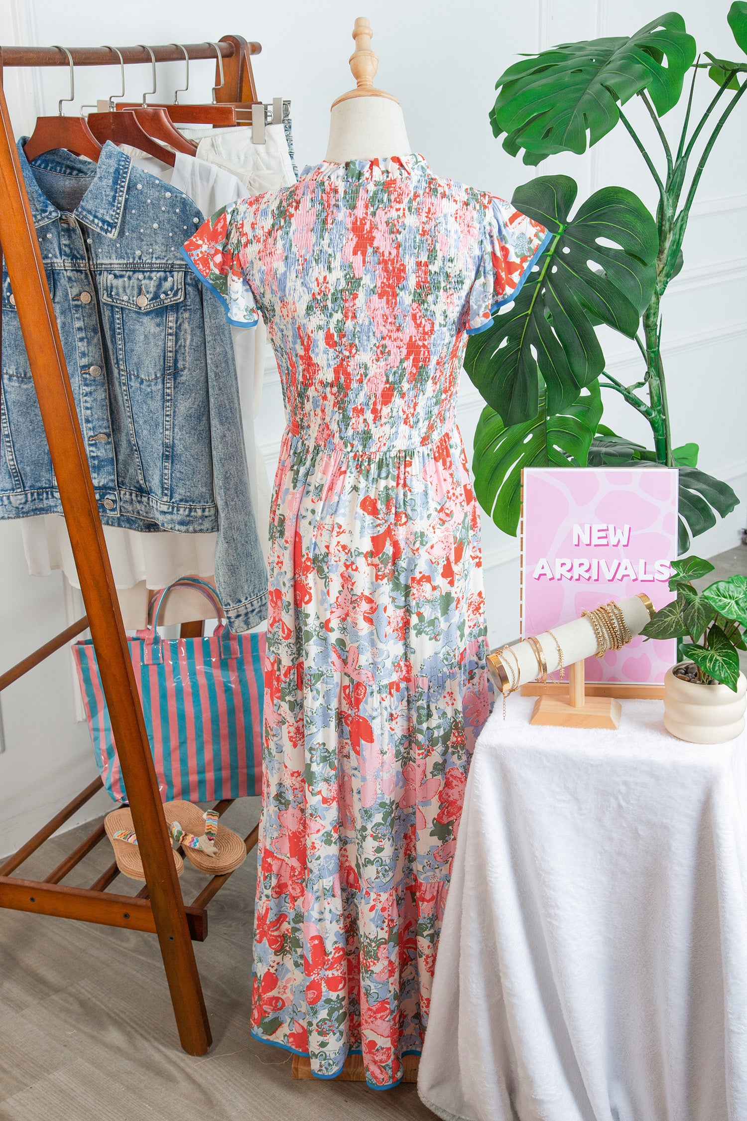 Apricot Floral Print Maxi Dress V Neck Flutter Sleeve Tiered Women S-XL