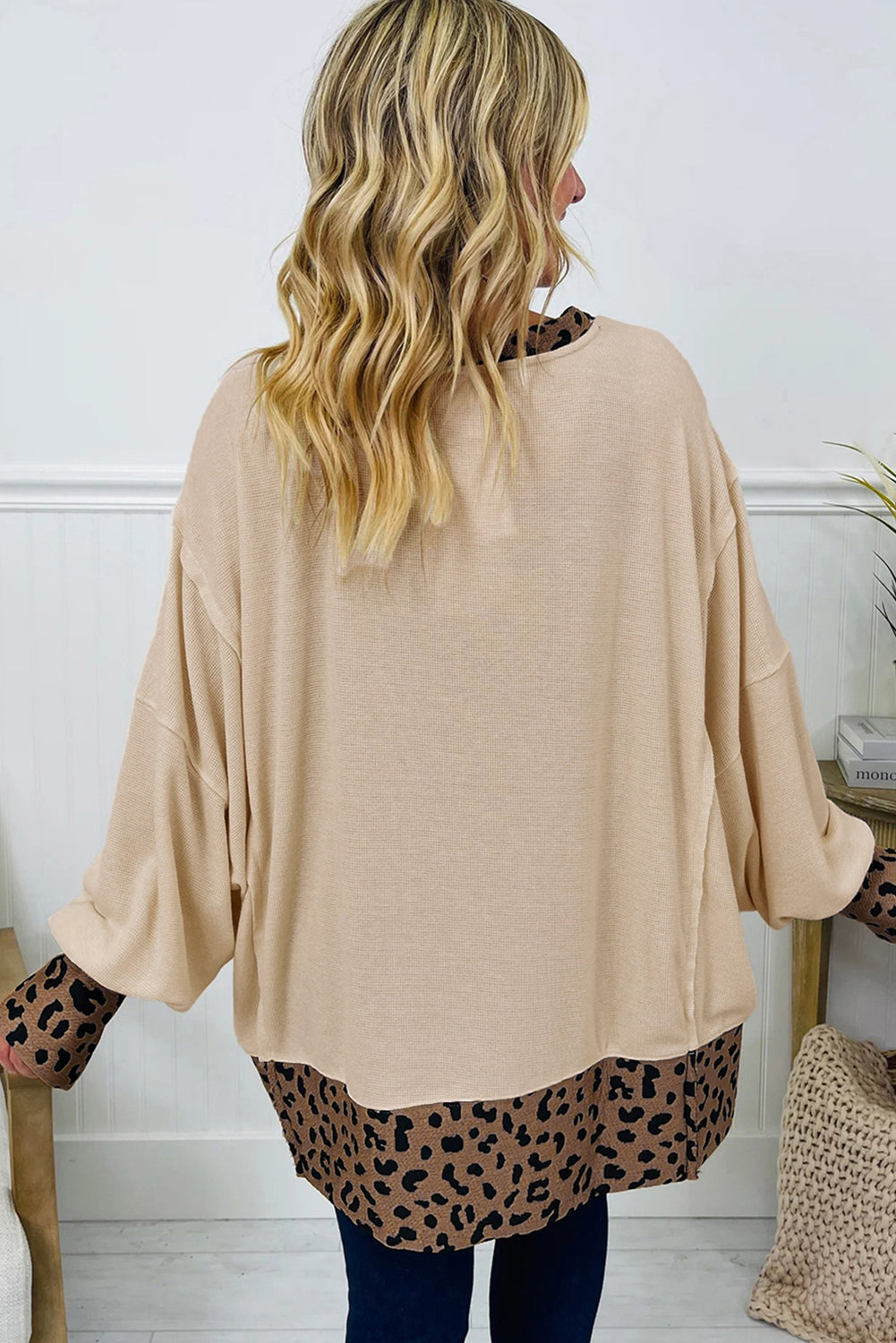 LivelyLooks Leopard Star Patchwork Baggy Sweatshirt Beige | Sizes S-XL women's fashion