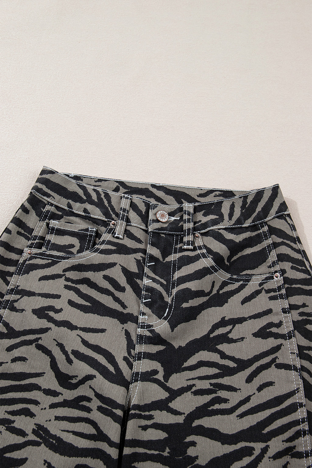 Women's Grey Zebra Print Barrel Leg Jeans Mid-Rise Wide Leg UK 4-16 at LivelyLooks
