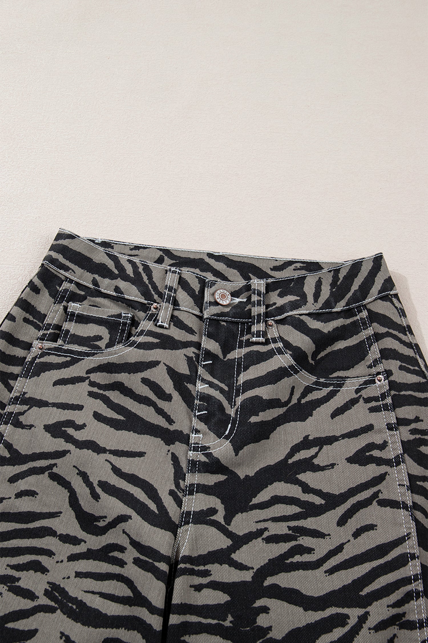 Women's Grey Zebra Print Barrel Leg Jeans Mid-Rise Wide Leg UK 4-16 at LivelyLooks