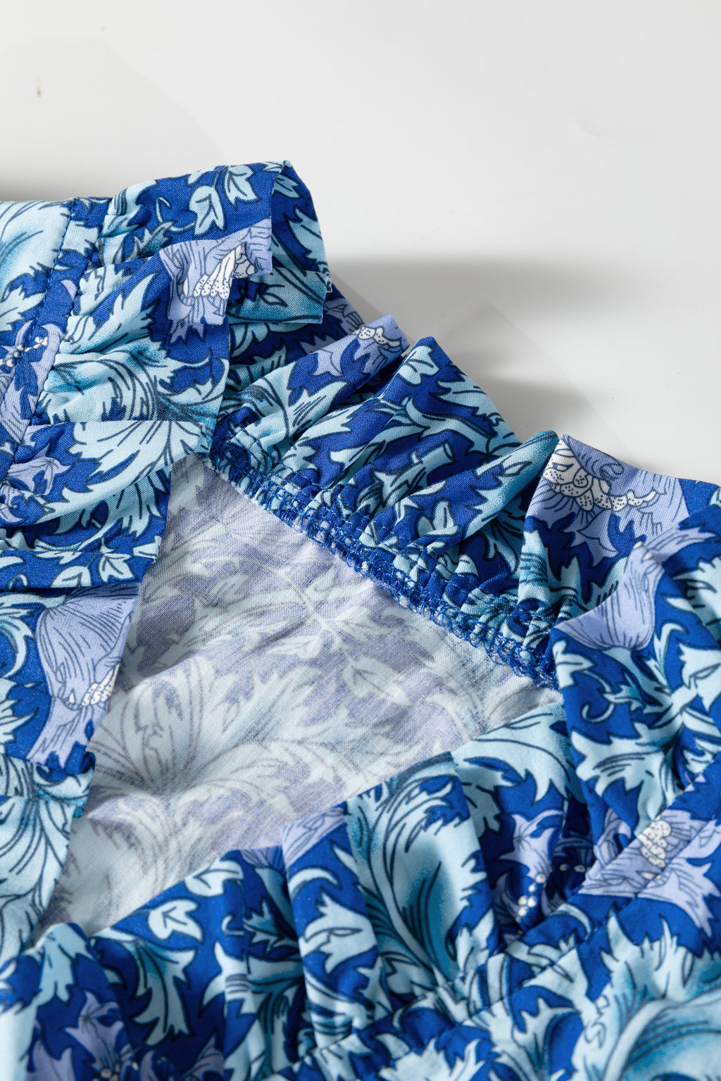 Floral Frilled V Neck Long Dress Bracelet Sleeve Brown Sky Blue Women S-XL