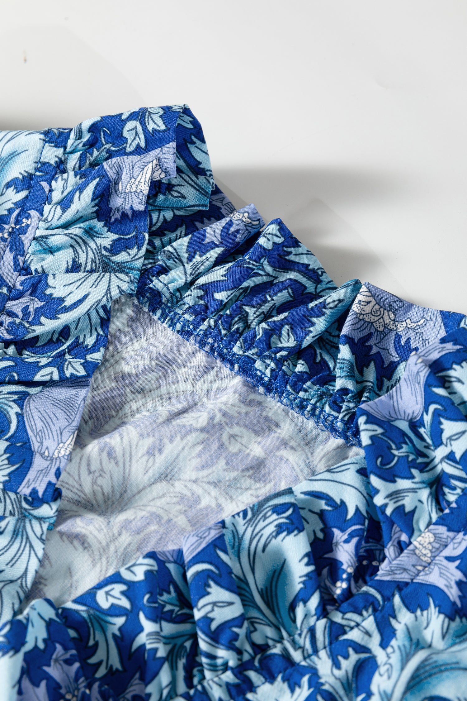 Floral Frilled V Neck Long Dress Bracelet Sleeve Brown Sky Blue Women S-XL
