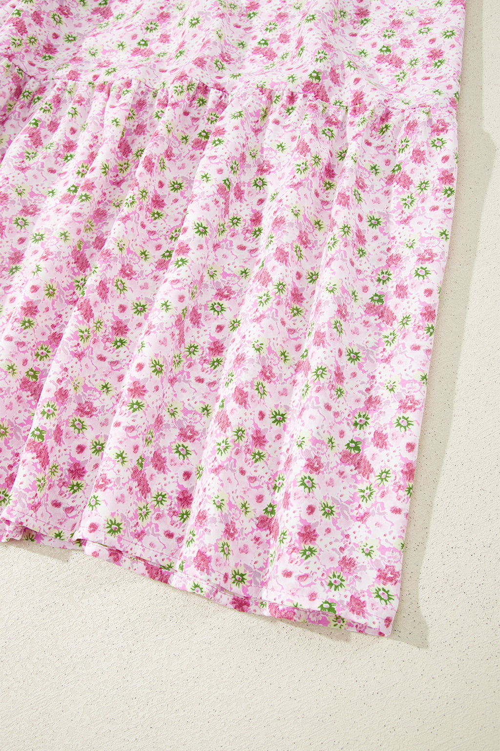 Floral Maxi Dress Bubble Sleeve Shirred High Waist | Pink & Green
