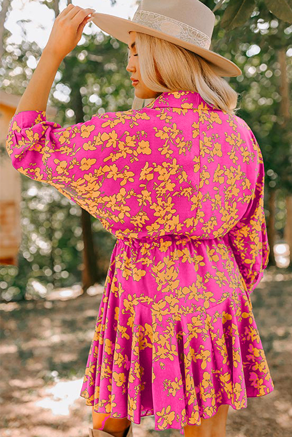 LivelyLooks Women's Floral Print Drawstring Tunic Short Dress Green Pink S-XL women's fashion