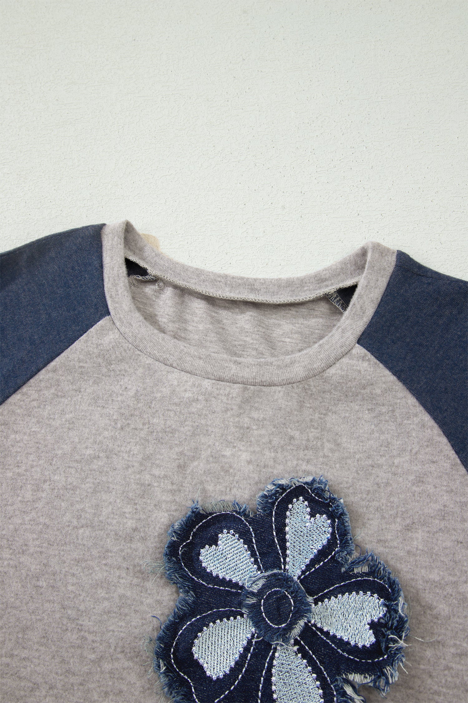 Shop Dark Blue Floral Patchwork Colorblock Raglan Sleeve T Shirt at LivelyLooks
