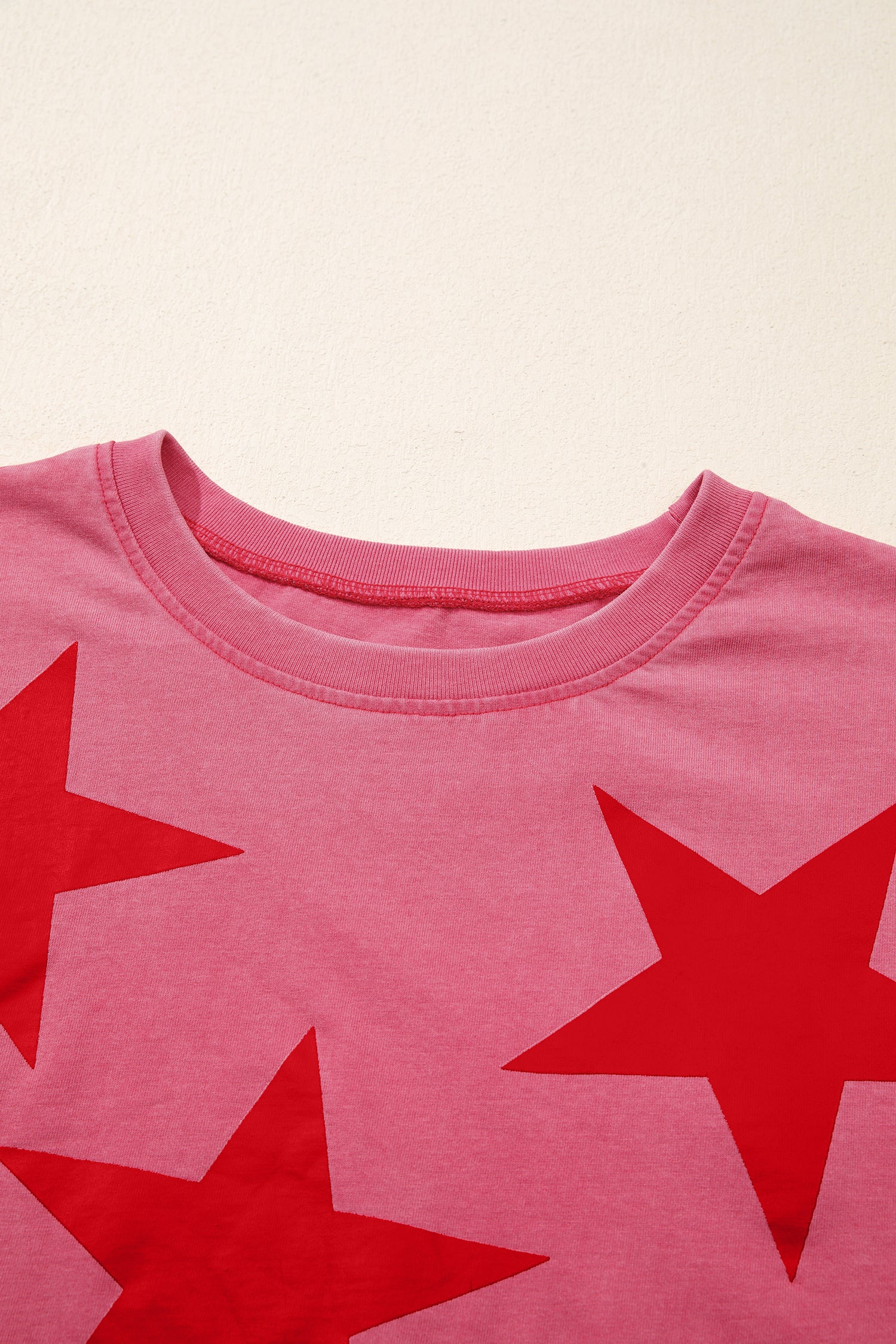 Shop Red Independence Day Star Printed Mineral Wash T Shirt at LivelyLooks