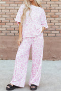 Pink Leopard Print Top & Wide Leg Pants Co-ord Set | UK 8–22