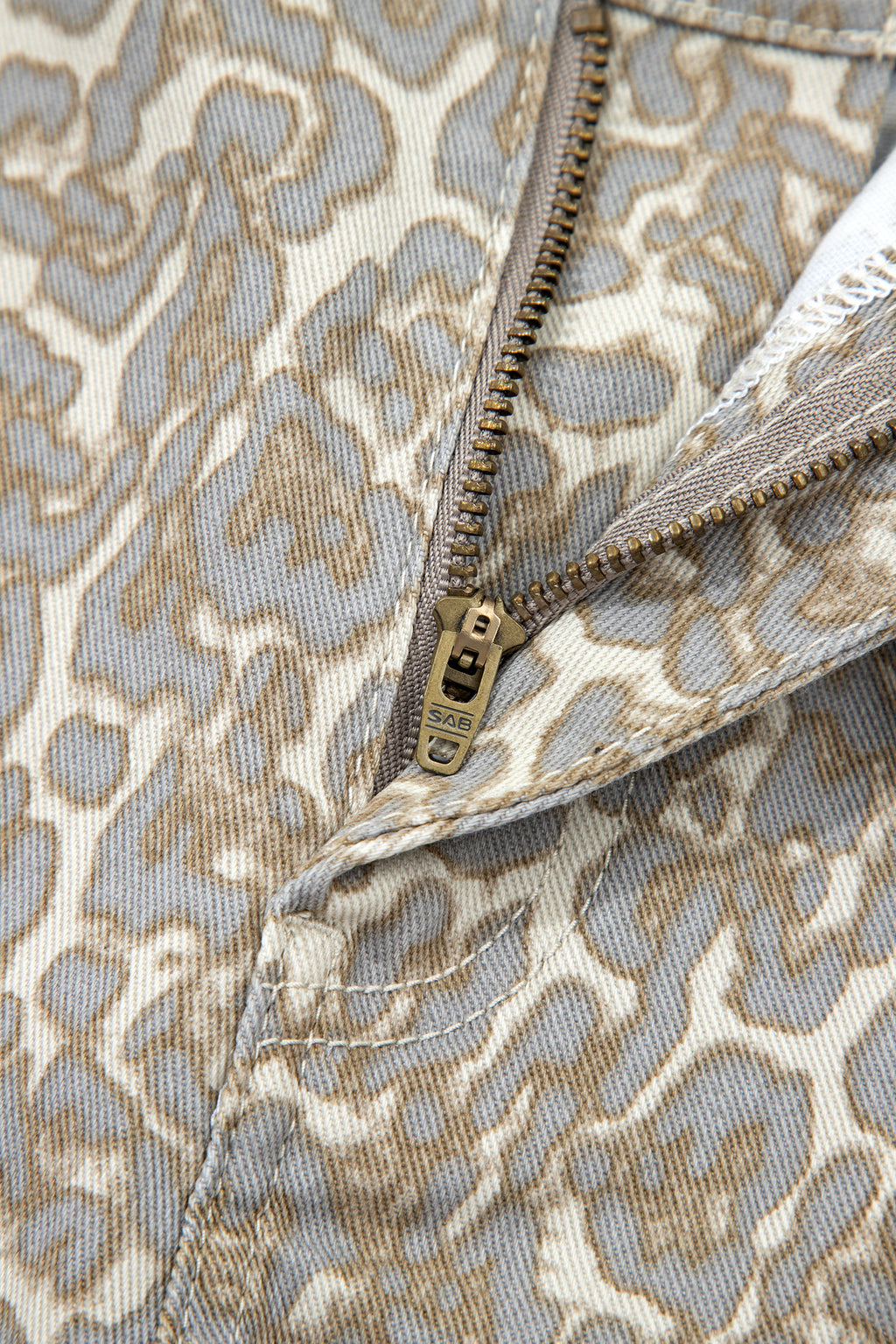 Khaki Raw Edge Leopard Print Denim Shorts | UK 8–20