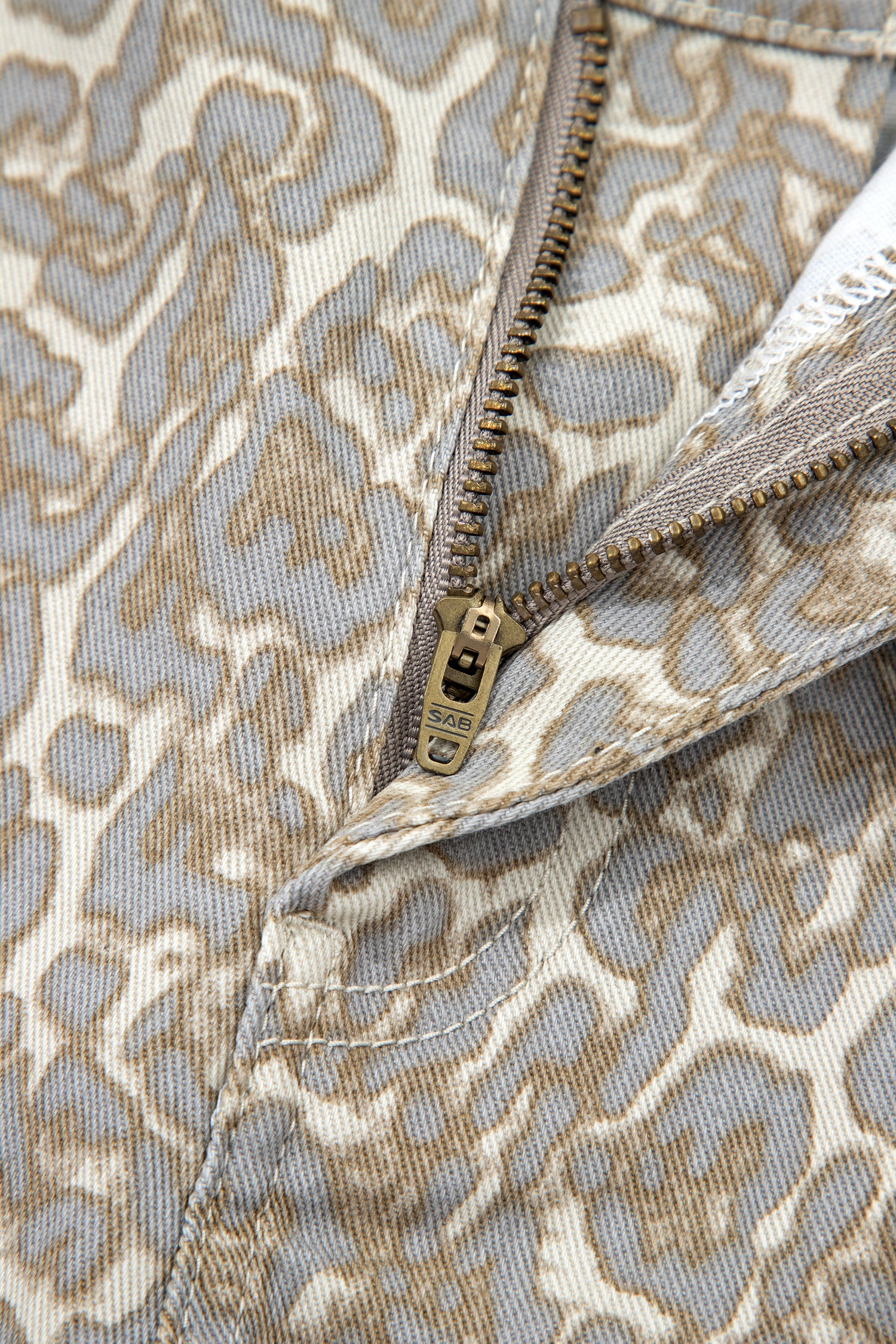 Khaki Raw Edge Leopard Print Denim Shorts | UK 8–20