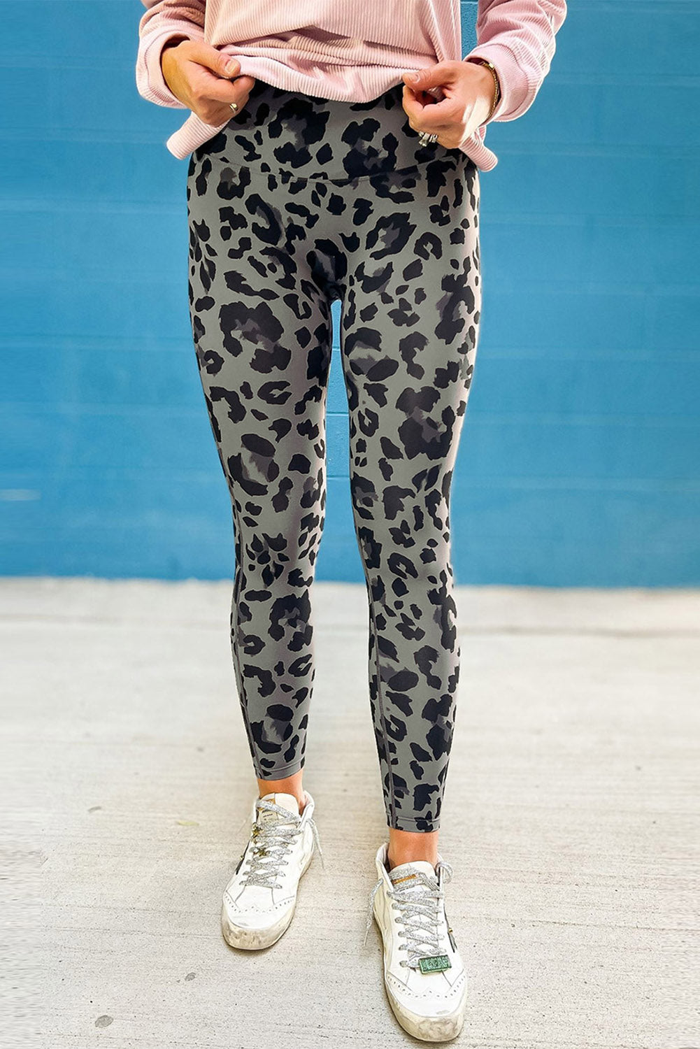 Shop Grey Classic Leopard Print Active Leggings Animal Pattern Gym Yoga Sports Tights at LivelyLooks