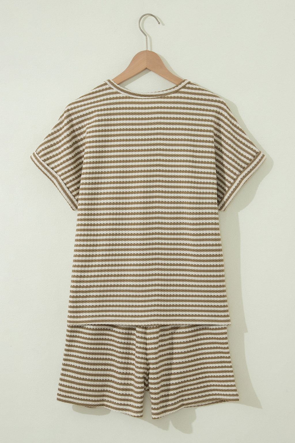 Stripe Textured Knit Top & Shorts Co-ord Set | Brown, Black & Purple