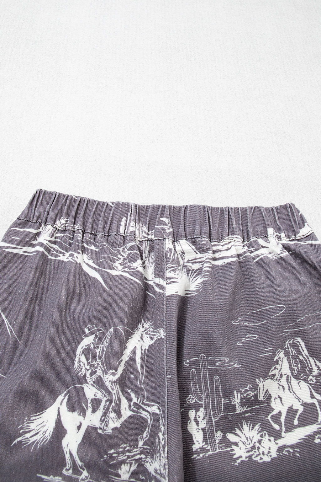 Women's Grey Wild West Print Straight Leg Jeans Elastic Waist UK 4-16