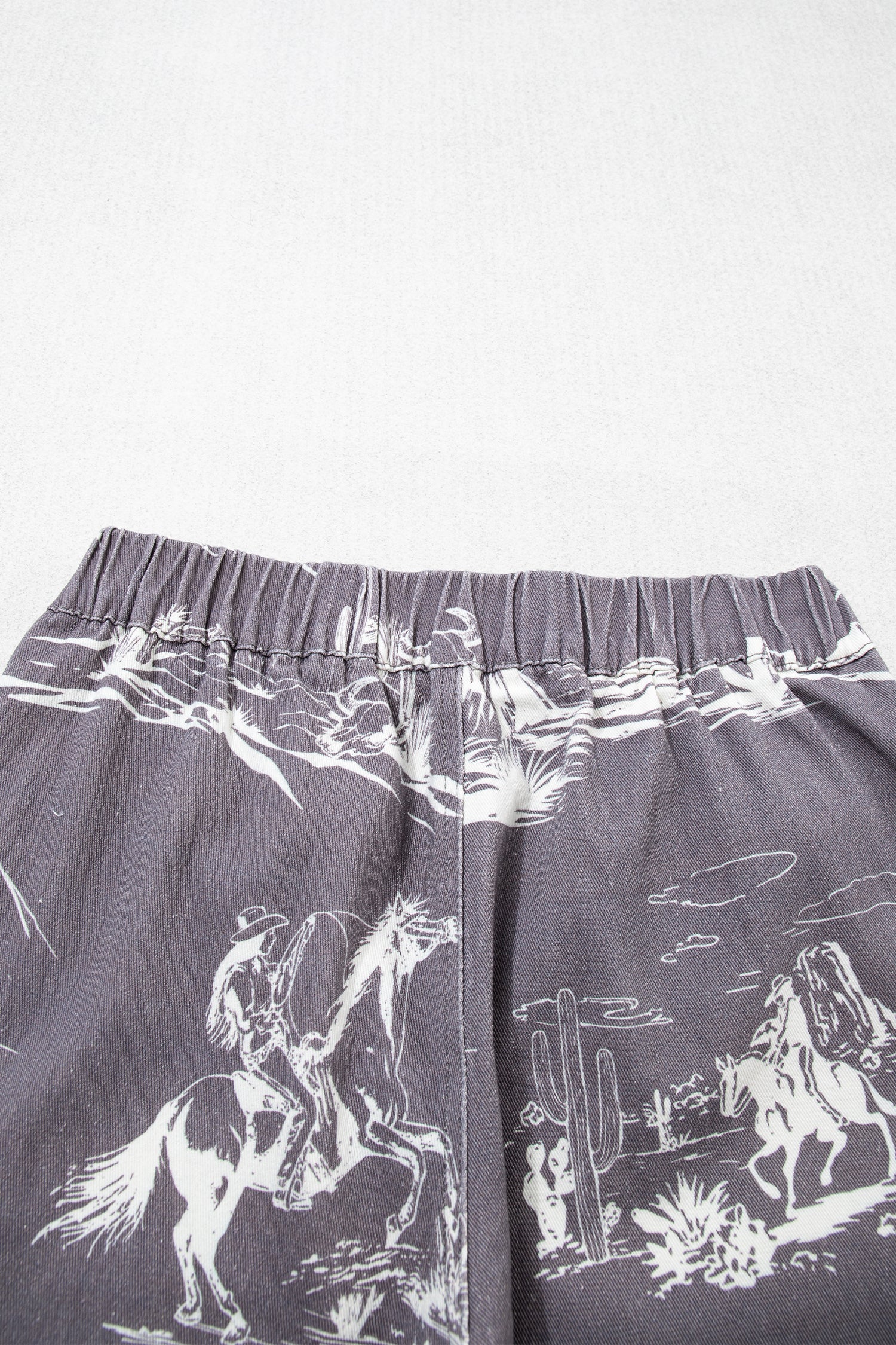 Women's Grey Wild West Print Straight Leg Jeans Elastic Waist UK 4-16
