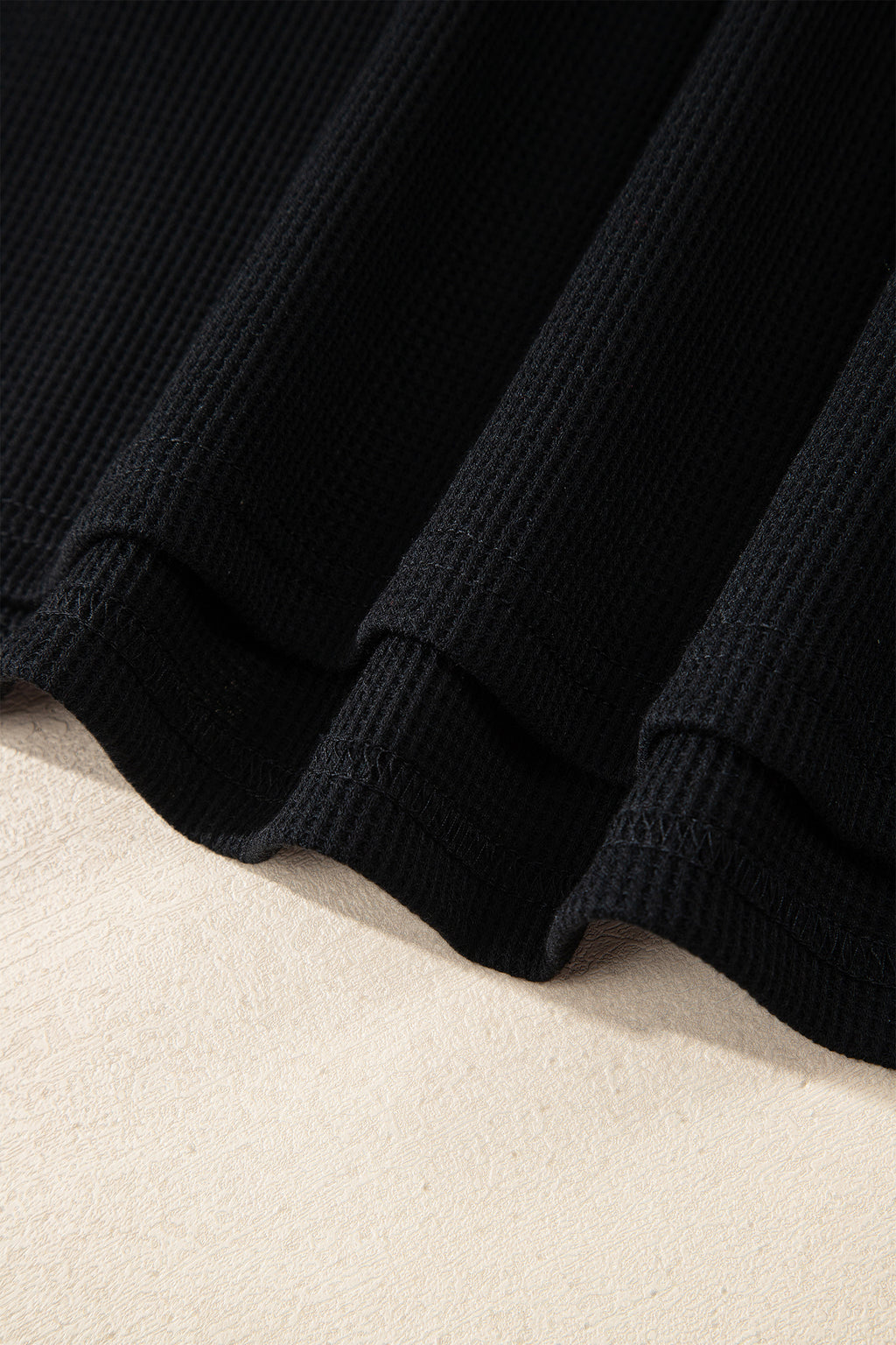 Black Waffle Knit Denim Contrast Trim Polo Button Tee Dress