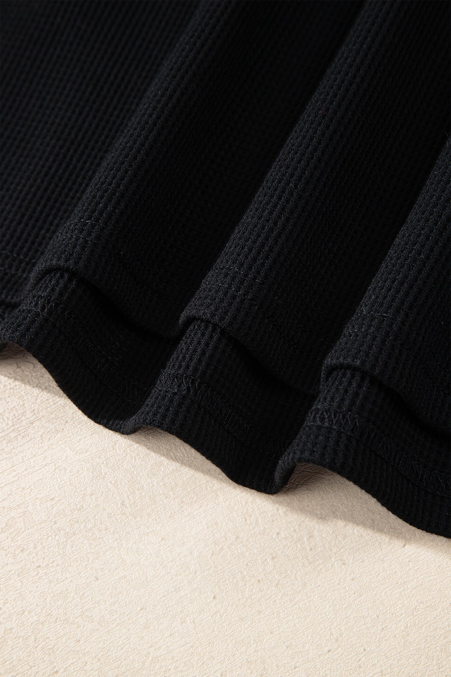 Black Waffle Knit Denim Contrast Trim Polo Button Tee Dress