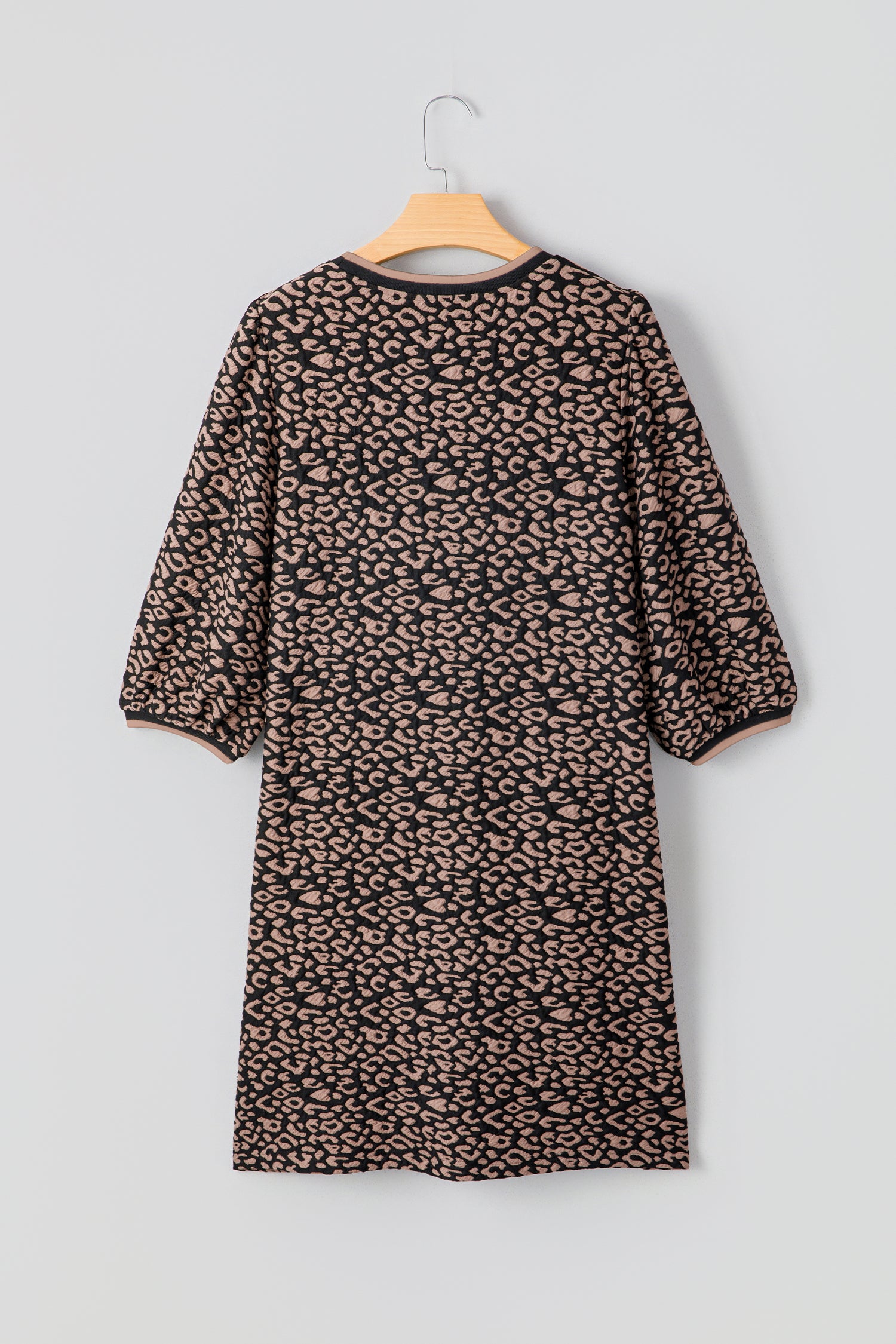 Women's Black Leopard Print Bubble Sleeve Shift Mini Dress at LivelyLooks