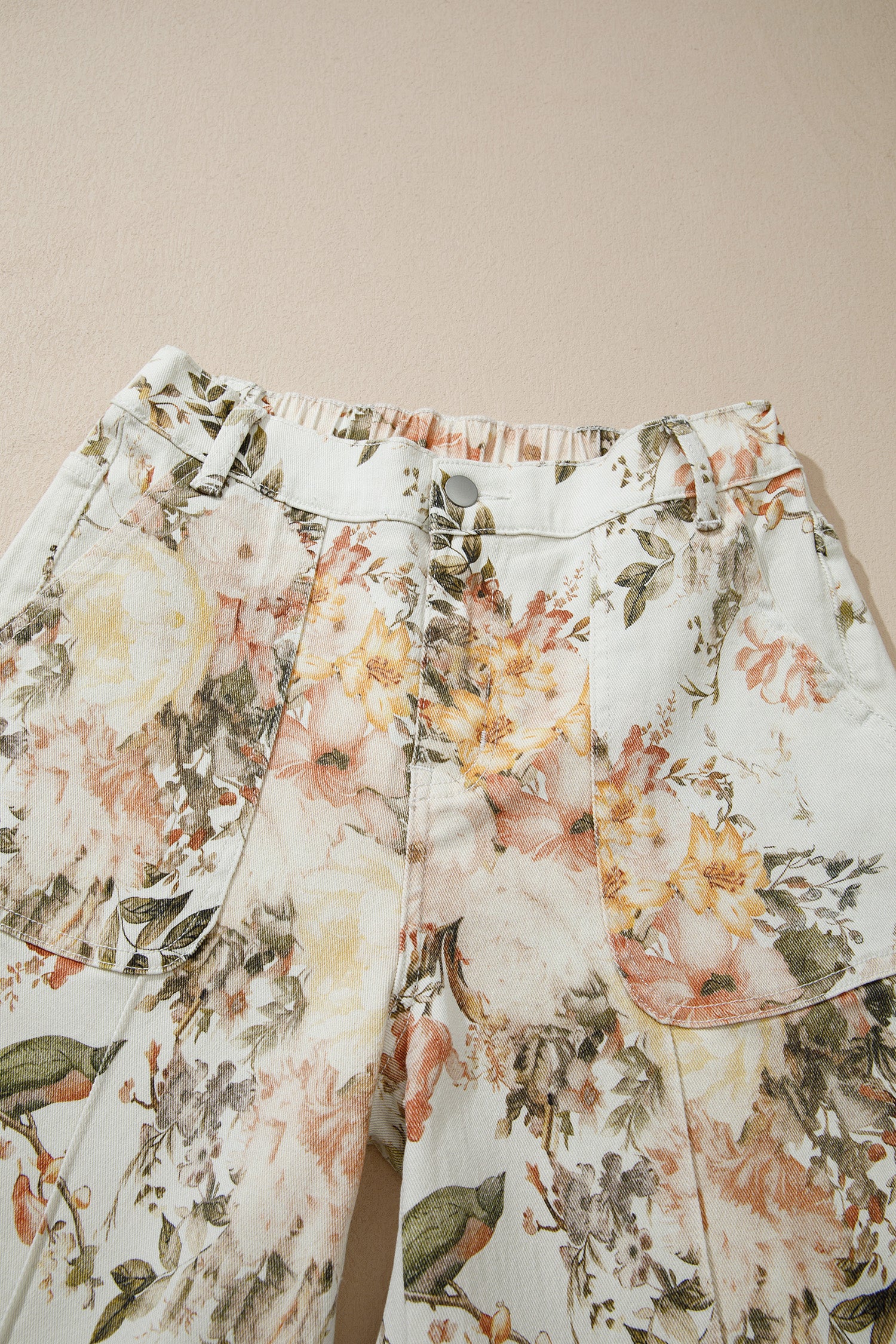 LivelyLooks Beige Vintage Style Floral Print High Waist Wide Leg Jeans women's fashion