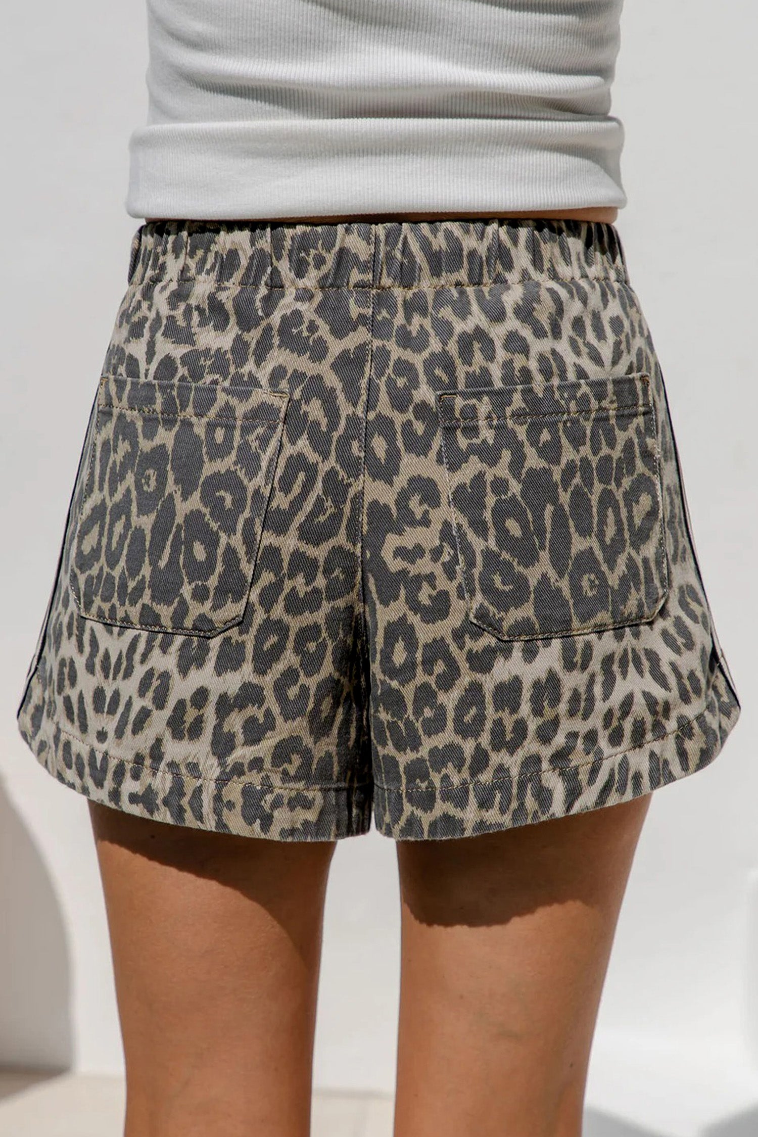 Multicolour Leopard Print Grommet Tie Waist Denim Shorts | UK 8–20