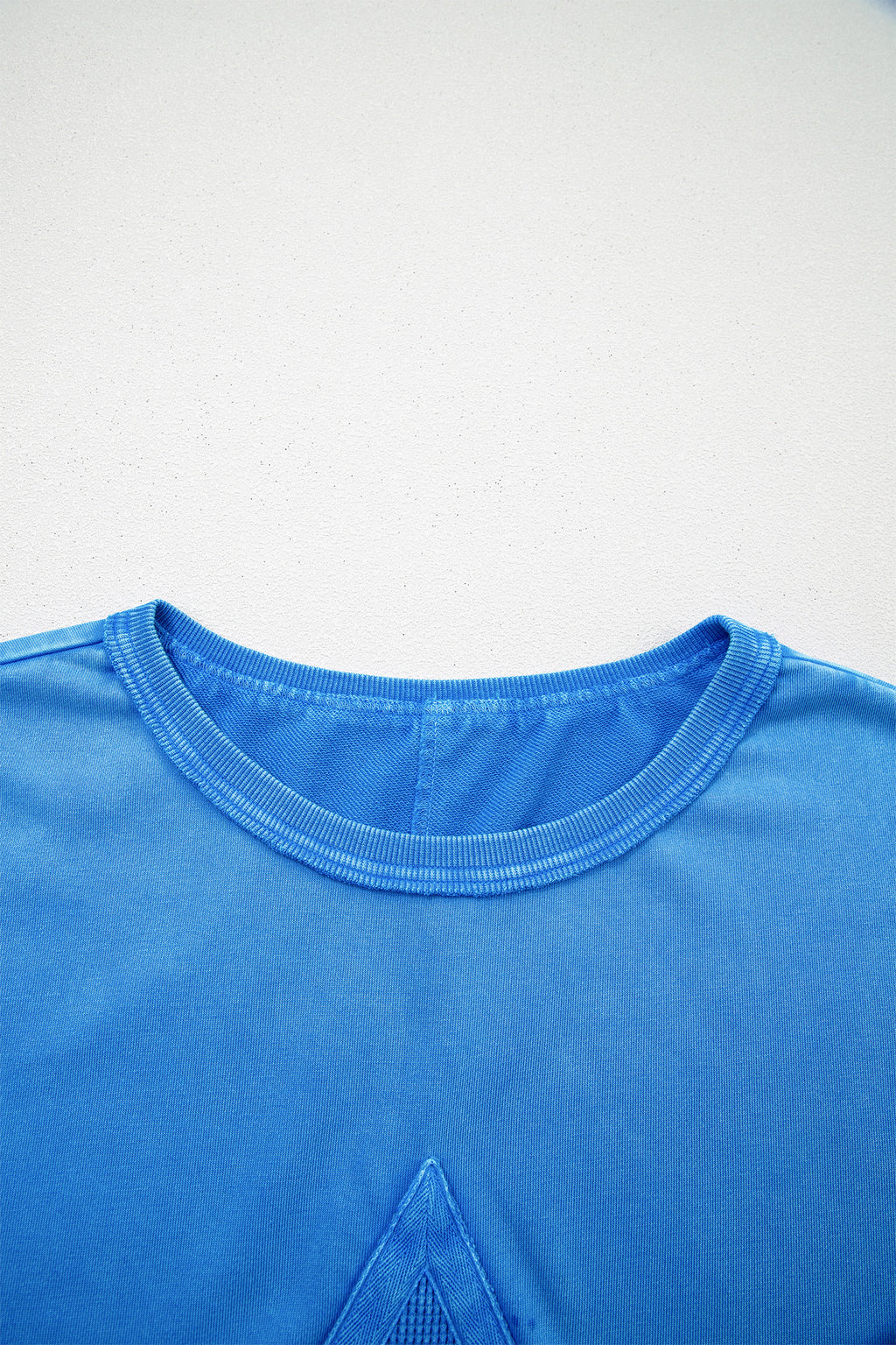 Blue Mineral Wash Star Mesh Patchwork Oversized Tee