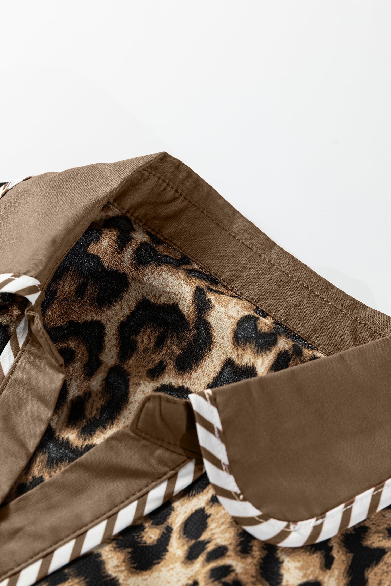 Brown Leopard Collared 3/4 Sleeve Shirt & Loose Pants Two Piece Set | UK 8–22