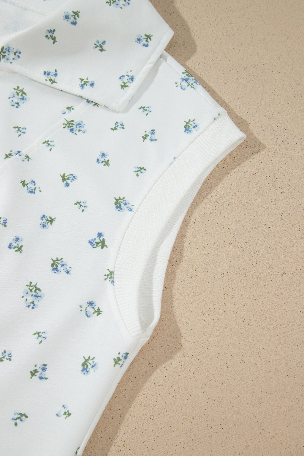 White Floral Print Half Zip Hoodie Top & Shorts Co-ord Set