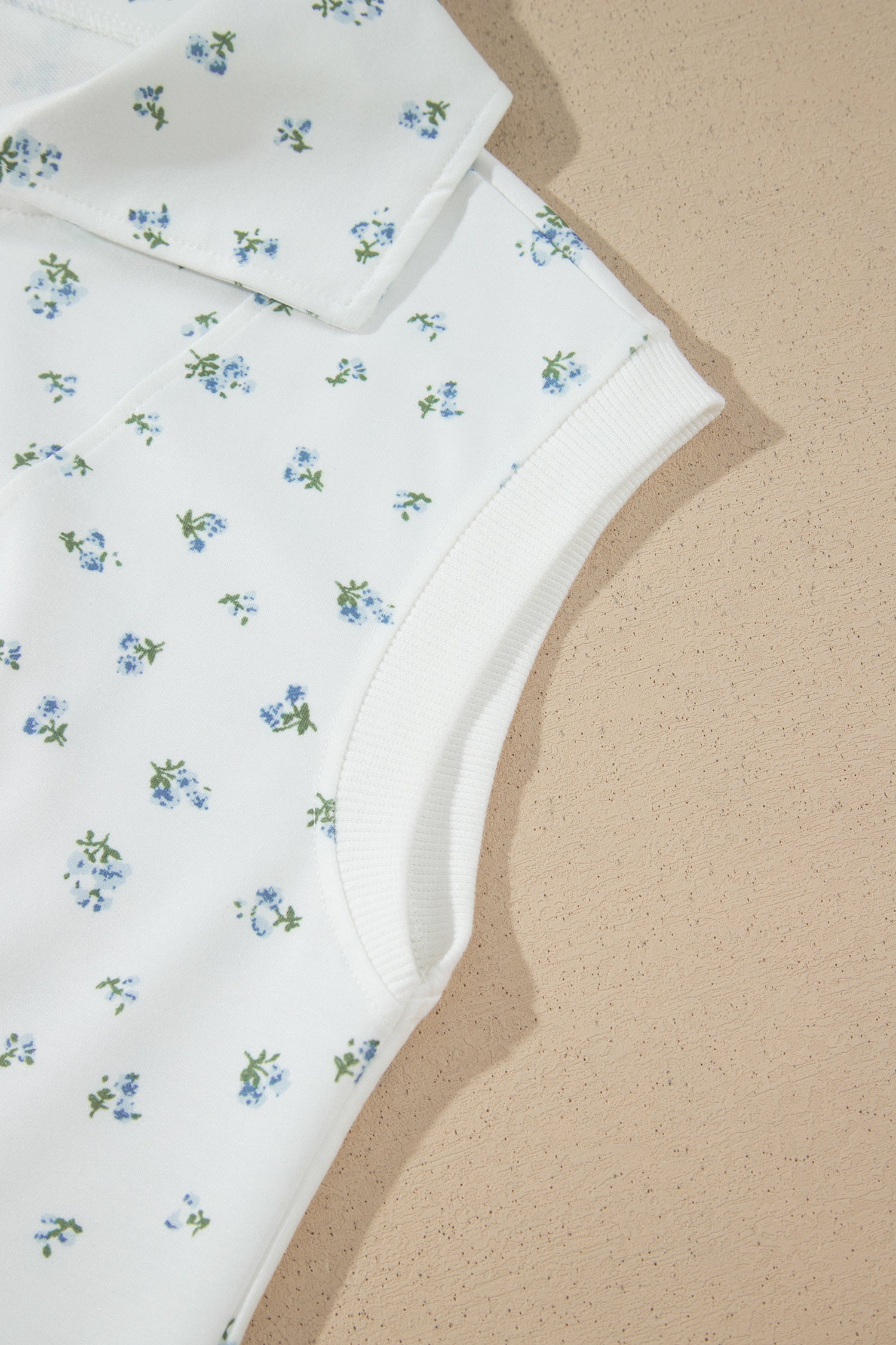 White Floral Print Half Zip Hoodie Top & Shorts Co-ord Set