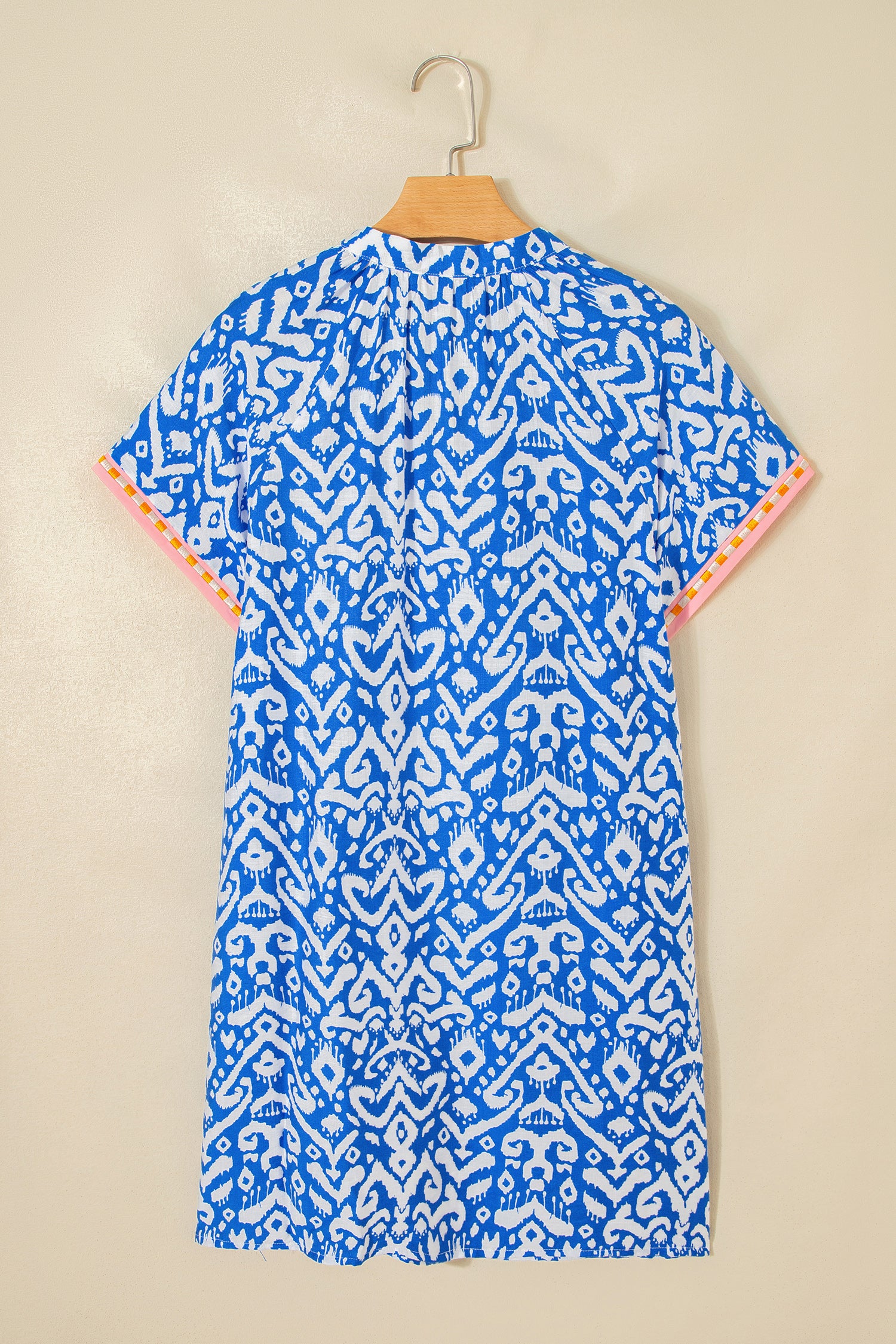 Blue & Khaki Western Print Colour Block Patchwork Shift Mini Dress S-XL