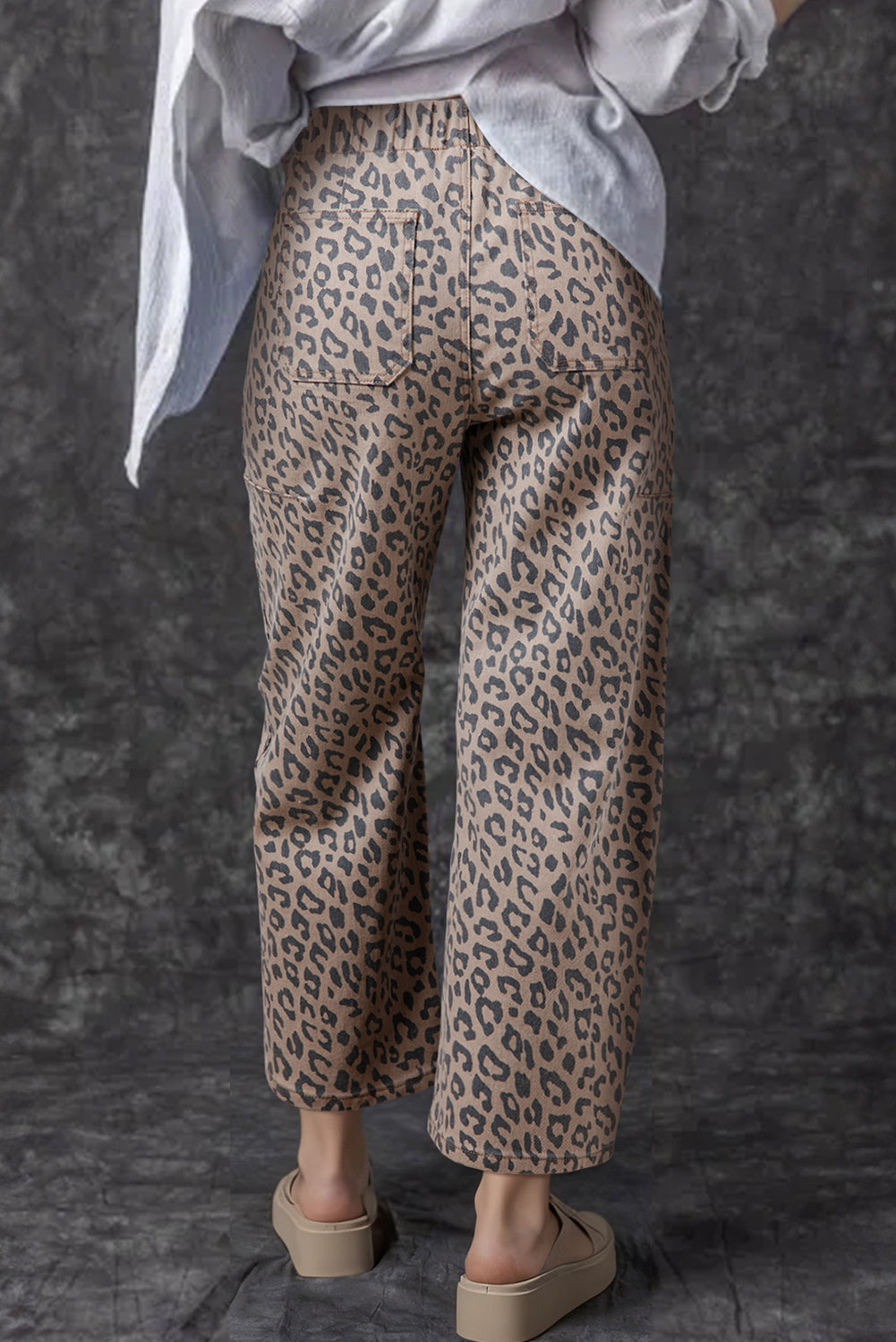 Shop Leopard Print Drawstring Elastic Waist Barrel Jeans UK 8-20 at LivelyLooks