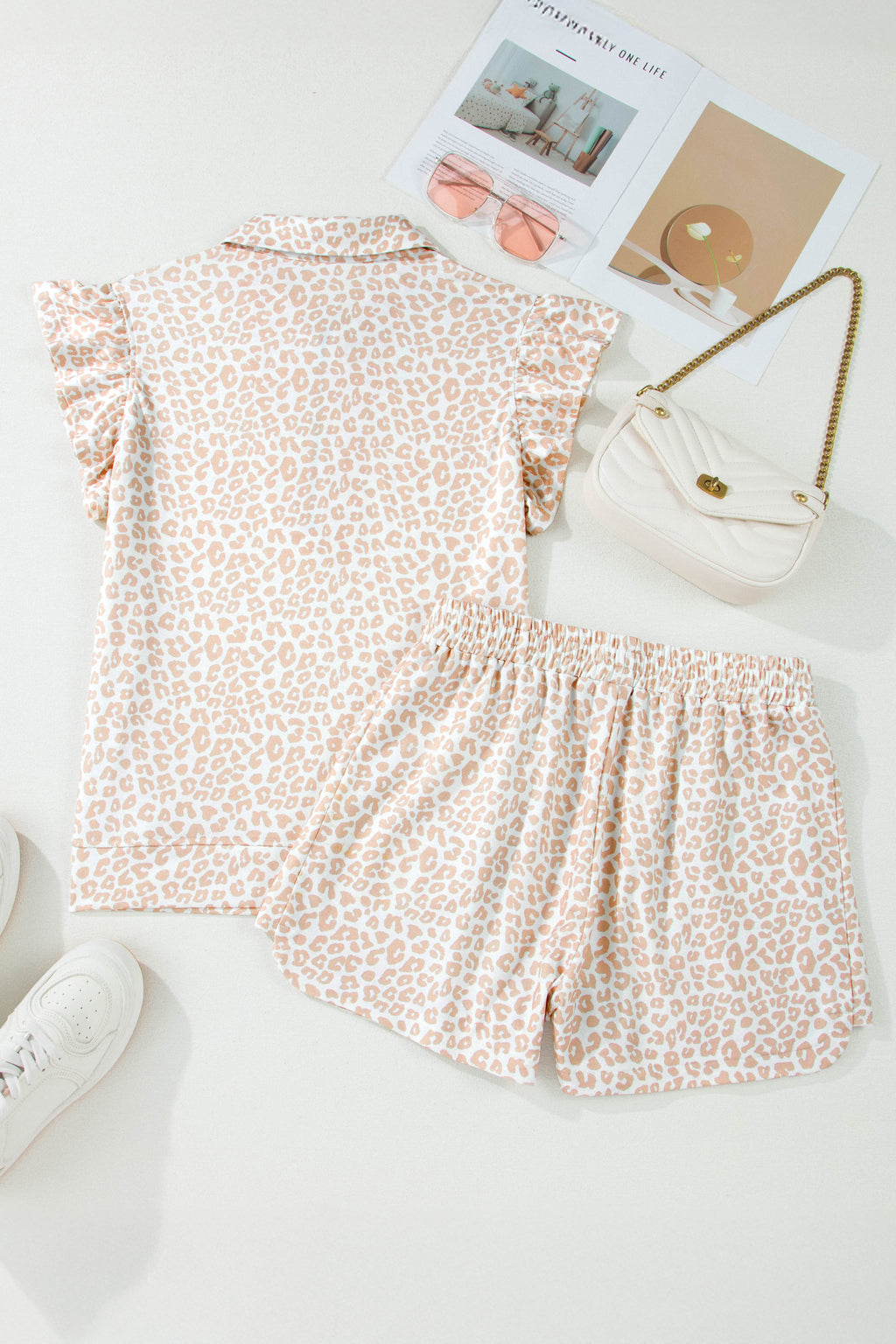 LivelyLooks Beige Leopard Print Zip Polo Top & Shorts Co-ord Set | S-XL women's fashion