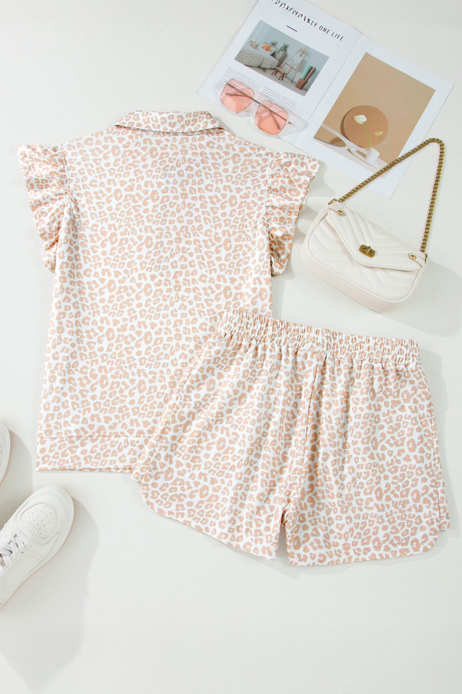 LivelyLooks Beige Leopard Print Zip Polo Top & Shorts Co-ord Set | S-XL women's fashion