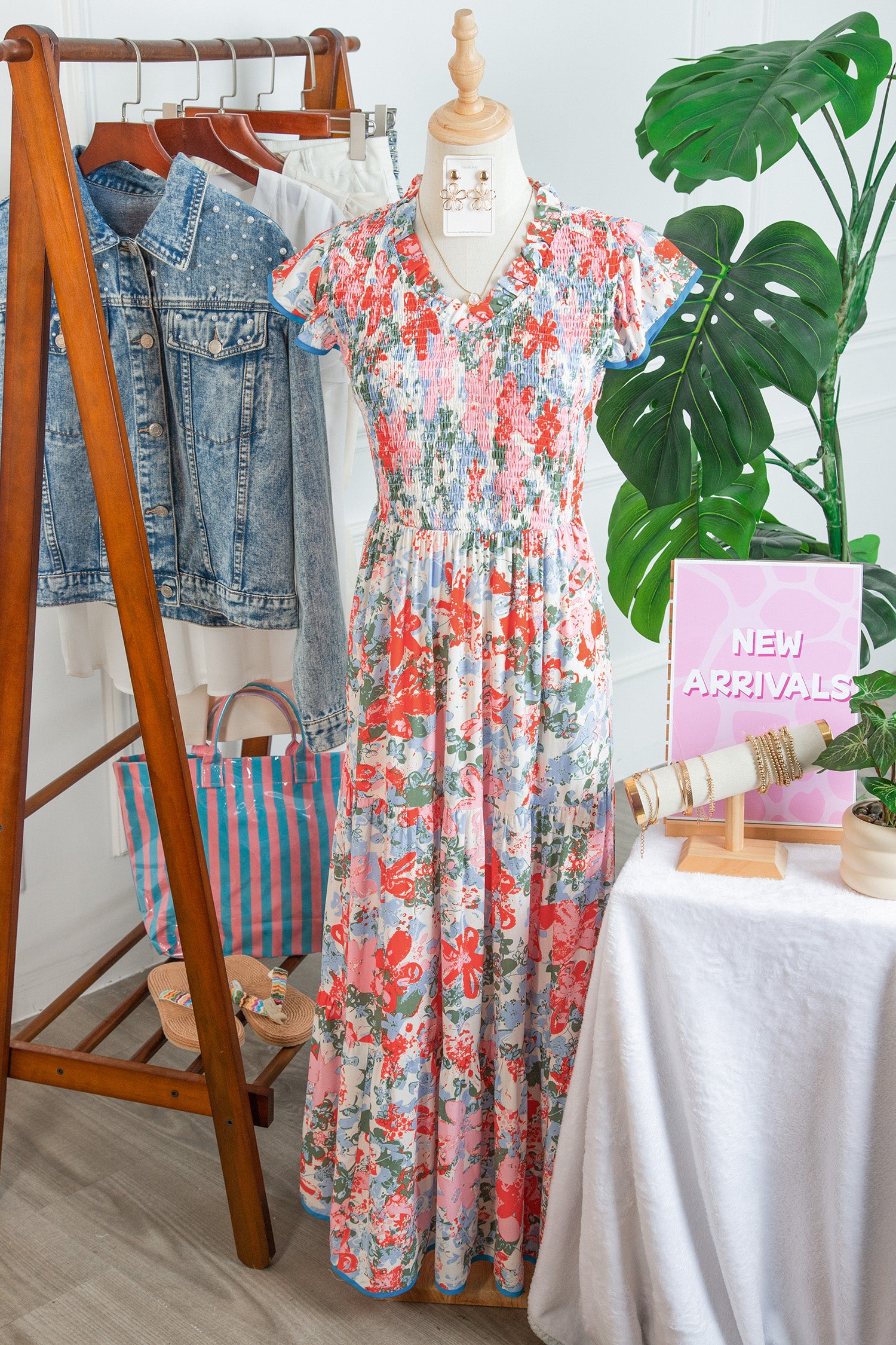 Apricot Floral Print Maxi Dress V Neck Flutter Sleeve Tiered Women S-XL