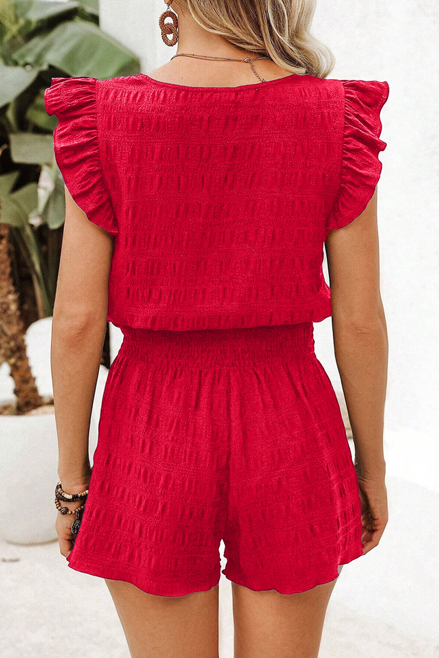 Textured Square Neck Top & Shirred High Waist Shorts Set | 5 Colours | UK 8–22