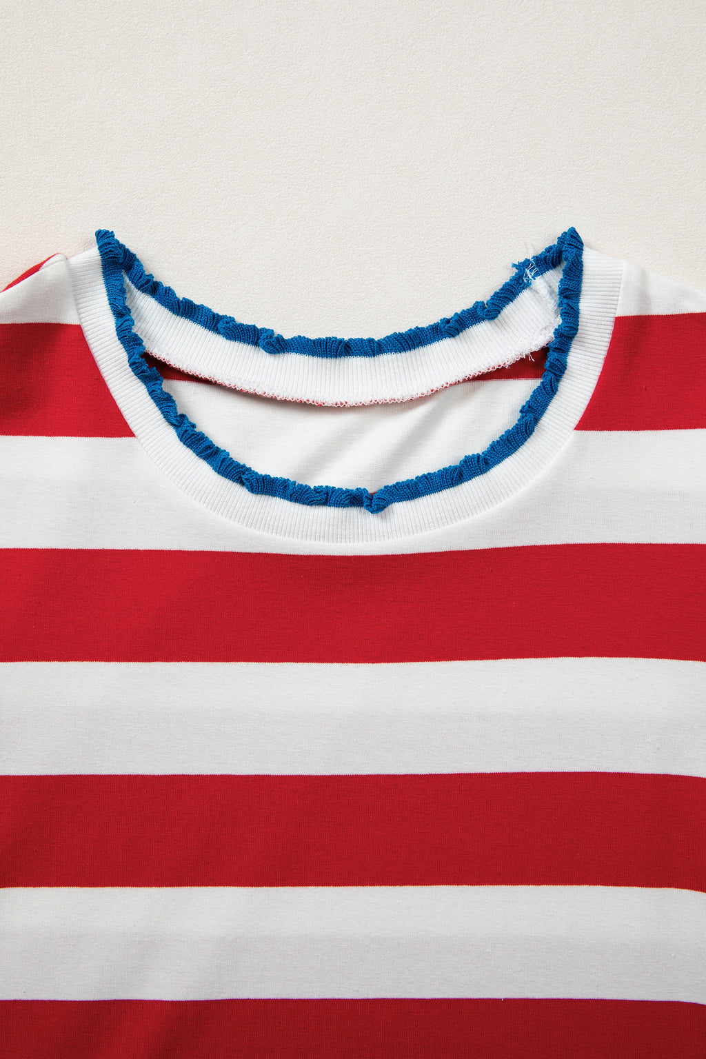 Red Stripe Contrast Trim Round Neck Puff Sleeve Shift Mini Dress S-XL