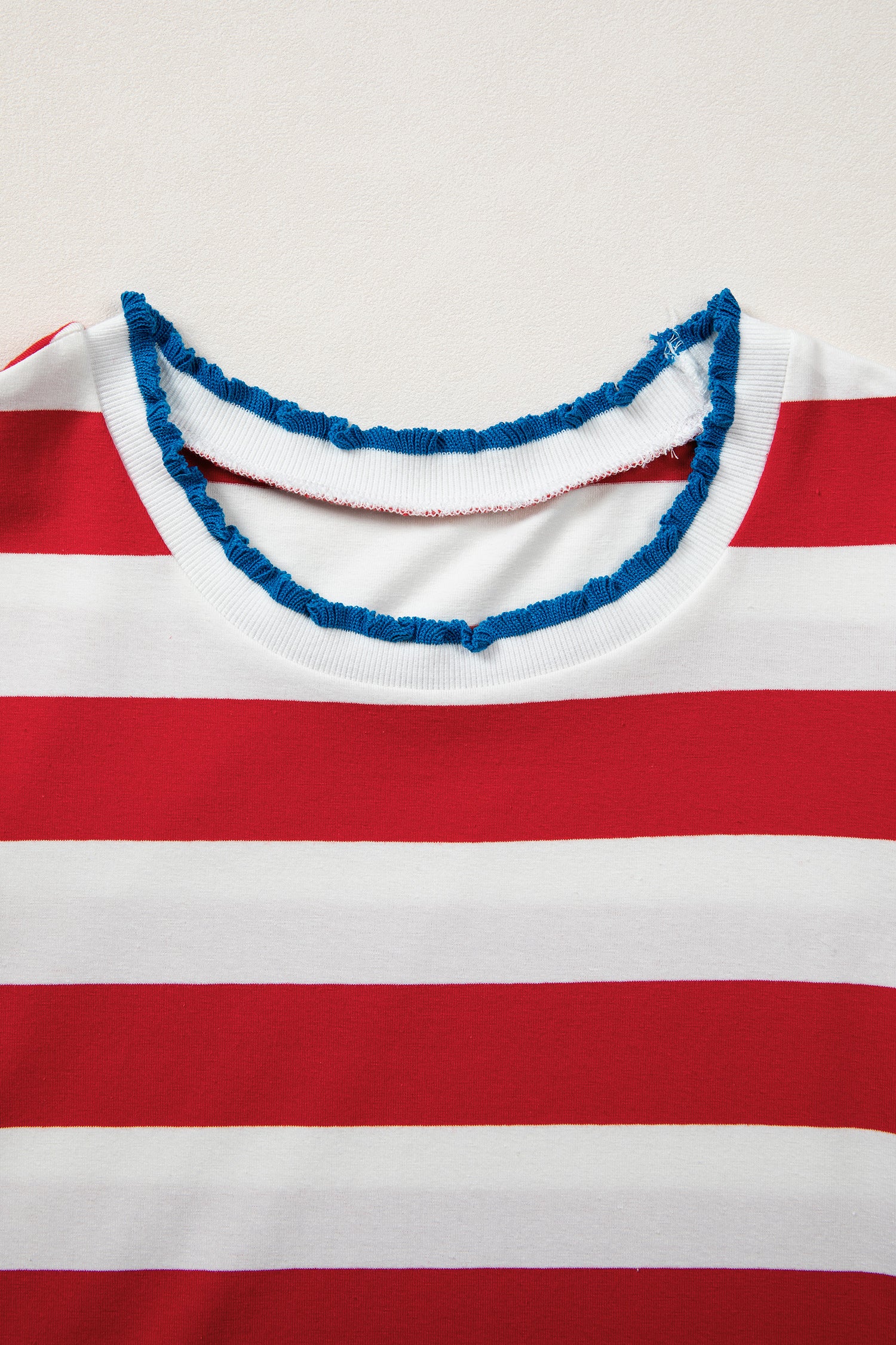 Red Stripe Contrast Trim Round Neck Puff Sleeve Shift Mini Dress S-XL