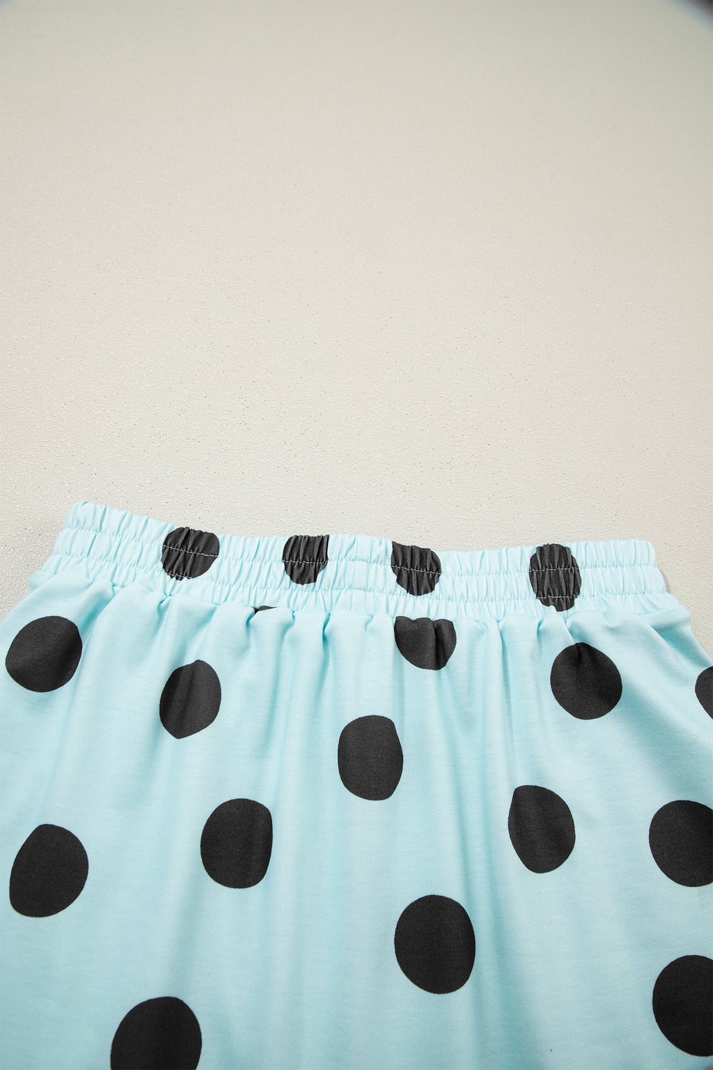 Polka Dot Short Sleeve Top & Casual Skort 2pcs Outfit | White, Pink & Sky Blue