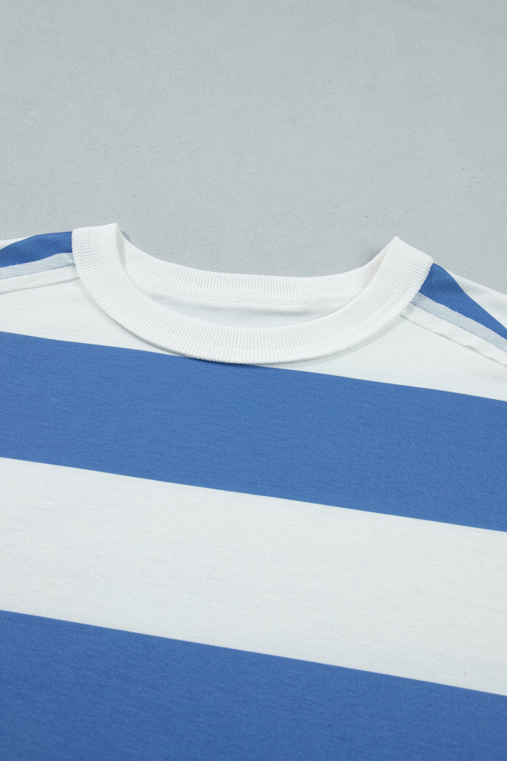 Women's Blue Stripe Raw Seam Shoulder Casual T-Shirt Mini Dress Short Sleeve S-XL at LivelyLooks