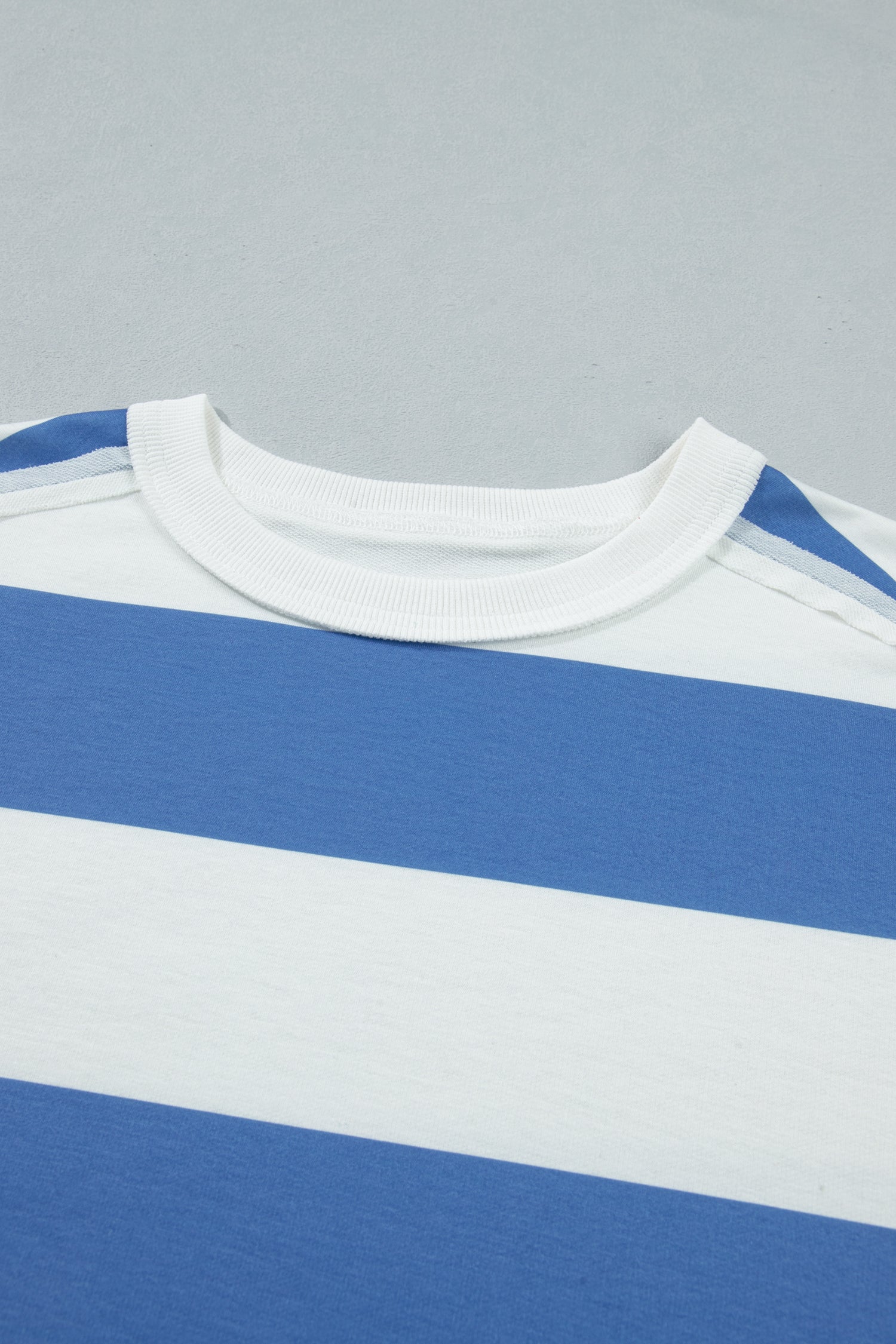 Women's Blue Stripe Raw Seam Shoulder Casual T-Shirt Mini Dress Short Sleeve S-XL at LivelyLooks