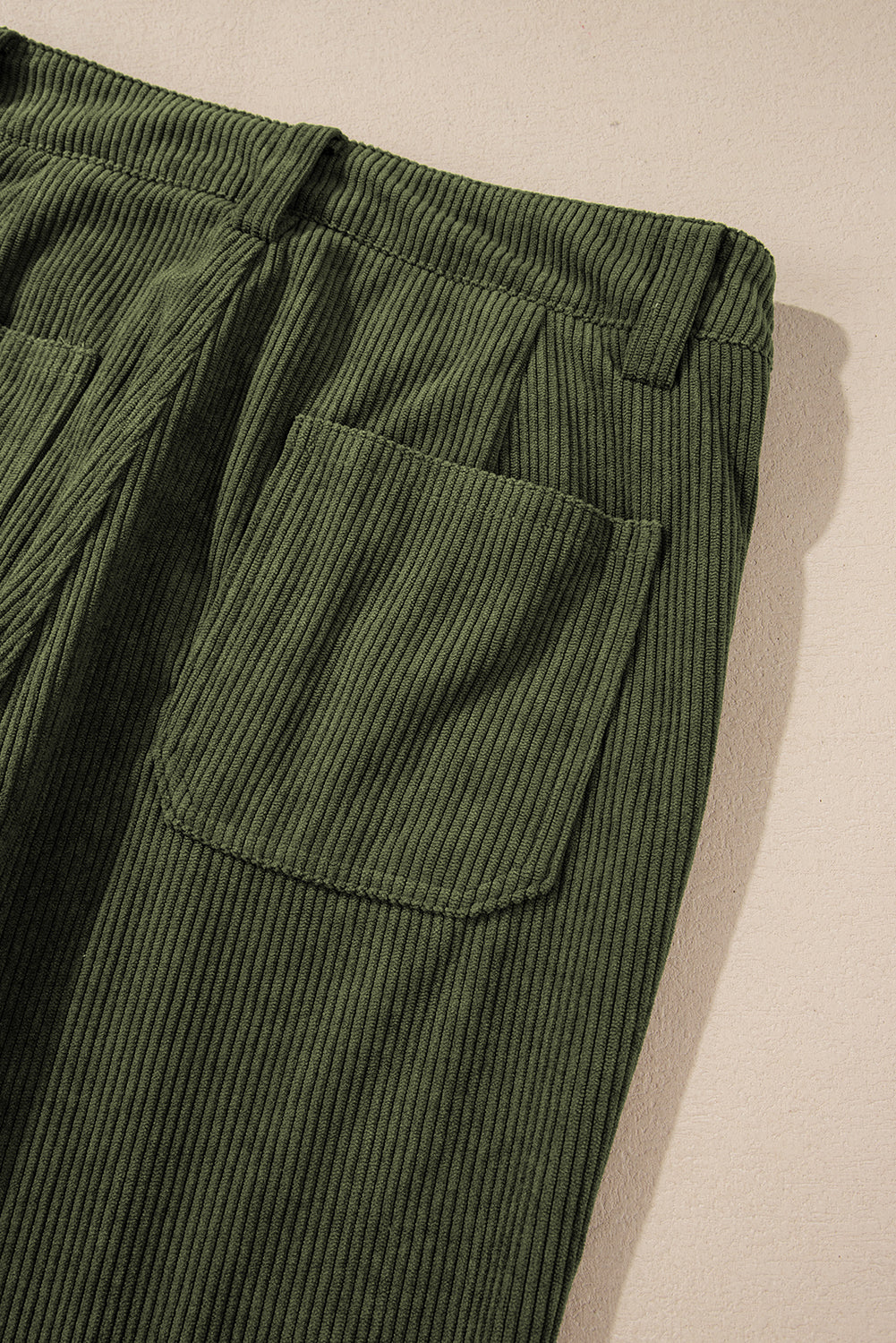 Women's Women's High Waist Corduroy Trousers Square Pockets Green/Brown at LivelyLooks