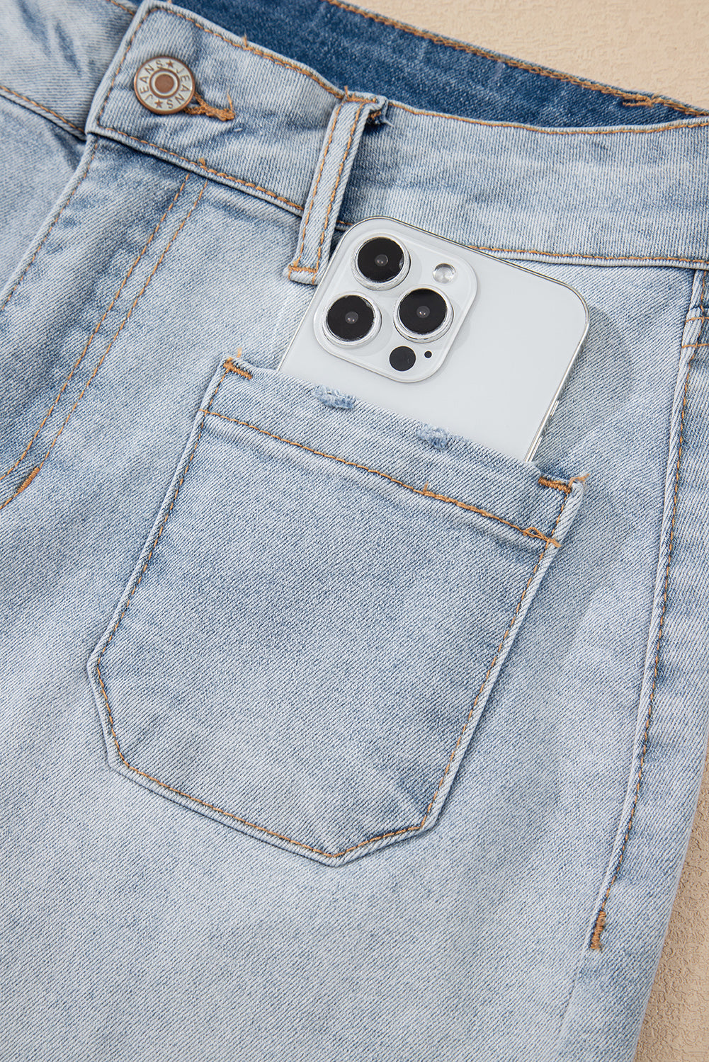 Shop Beau Blue Light Wash High Rise Denim Shorts UK 8-20 at LivelyLooks
