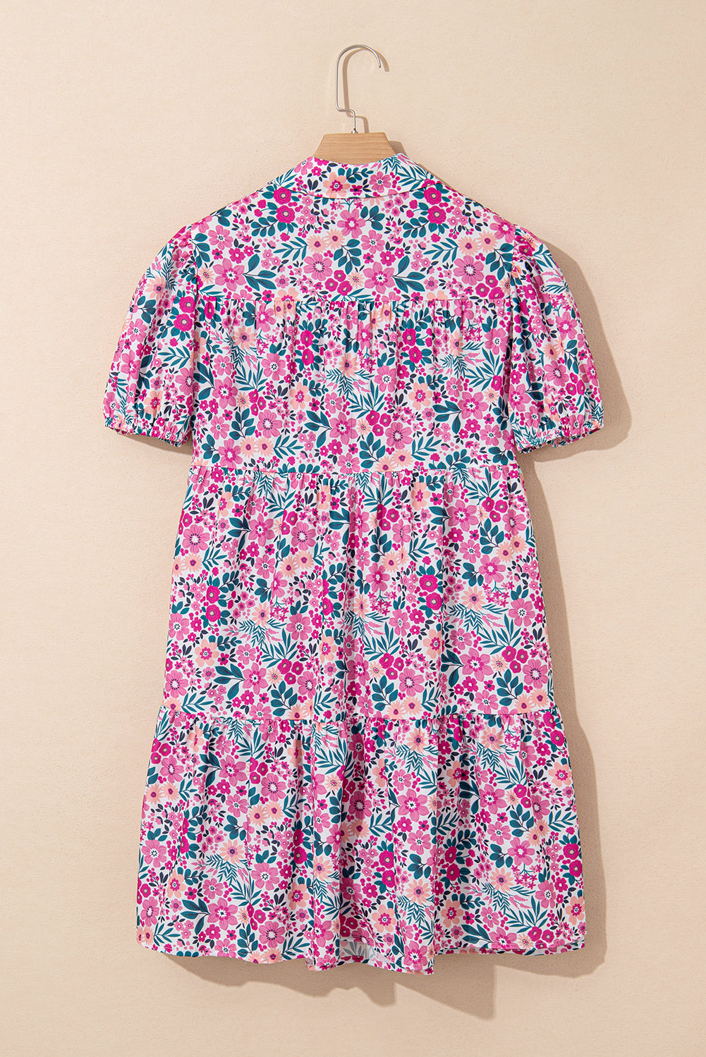 Women's Floral Collared Half Placket Puff Sleeve Loose Mini Dress | S-XL at LivelyLooks