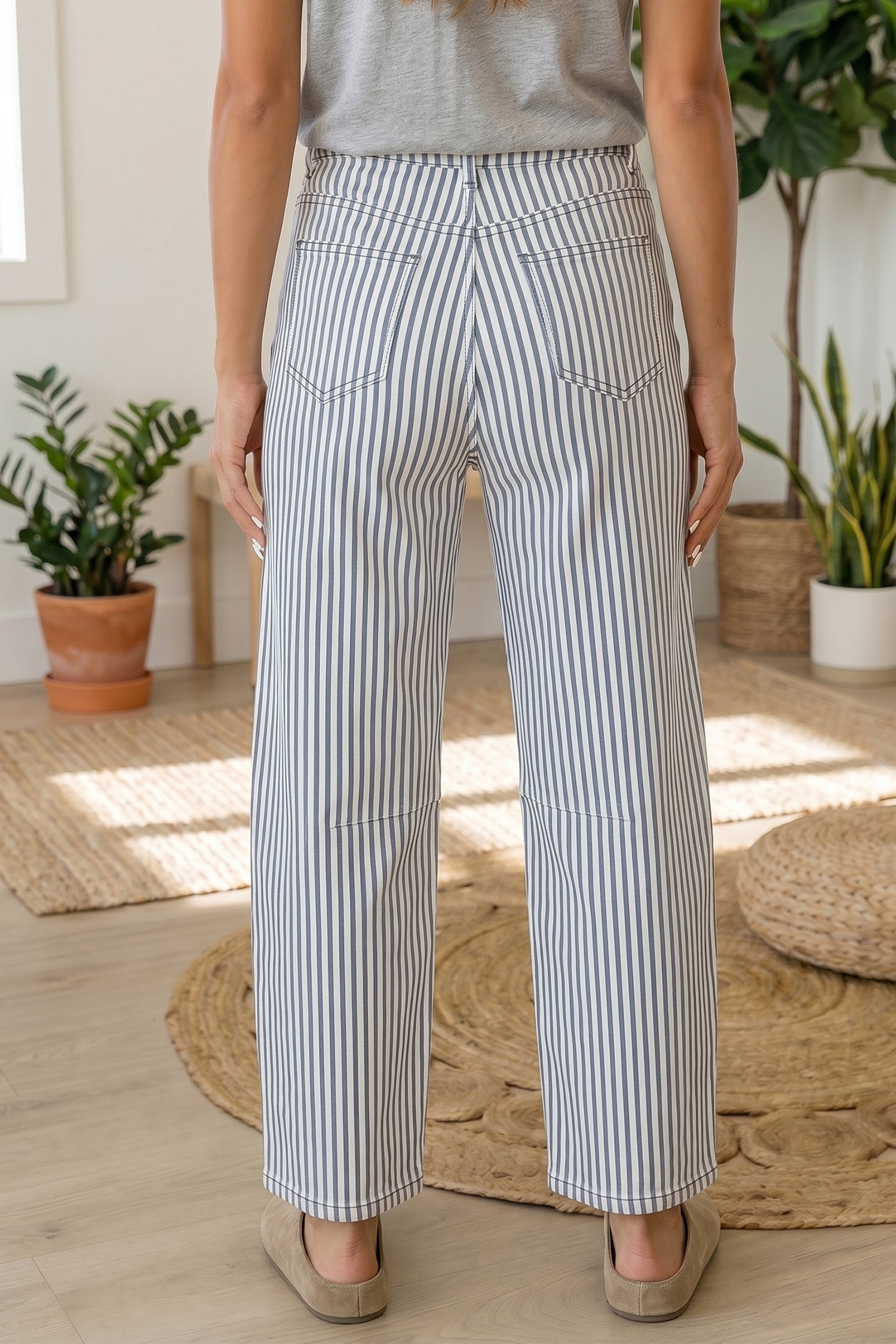 Women's Stripe Casual Barrel Leg Jeans UK 4-16 at LivelyLooks