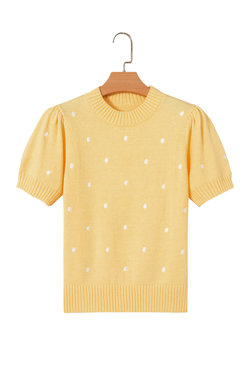 LivelyLooks Yellow Cream Elegant Polka Dot Bubble Short Sleeve Sweater women's fashion
